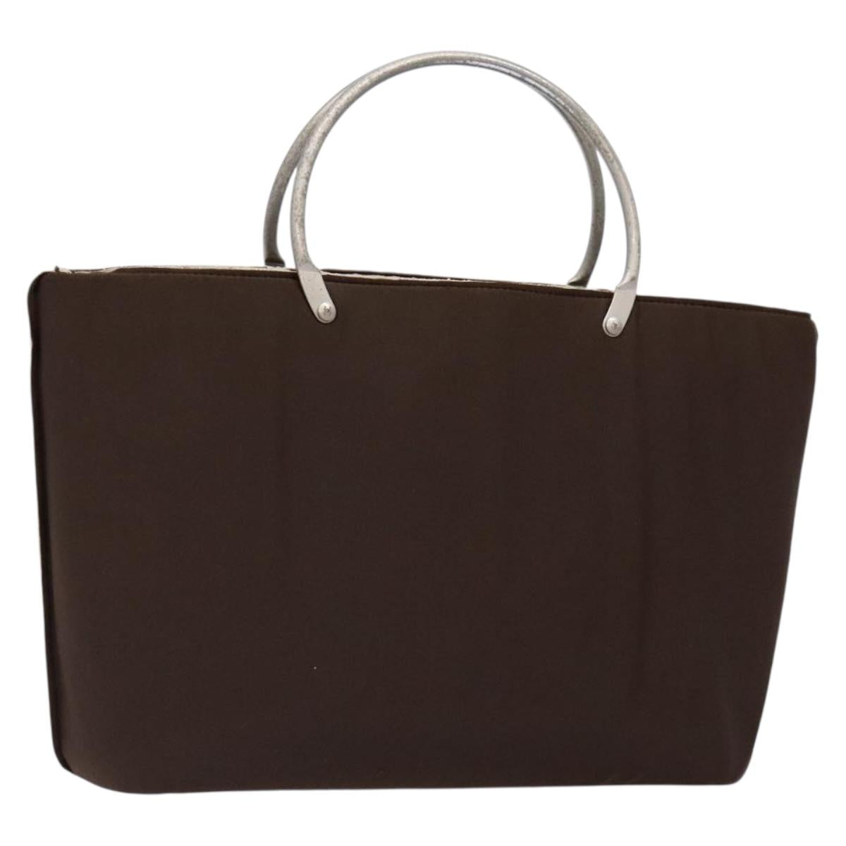 CHANEL Hand Bag Nylon Brown Silver CC