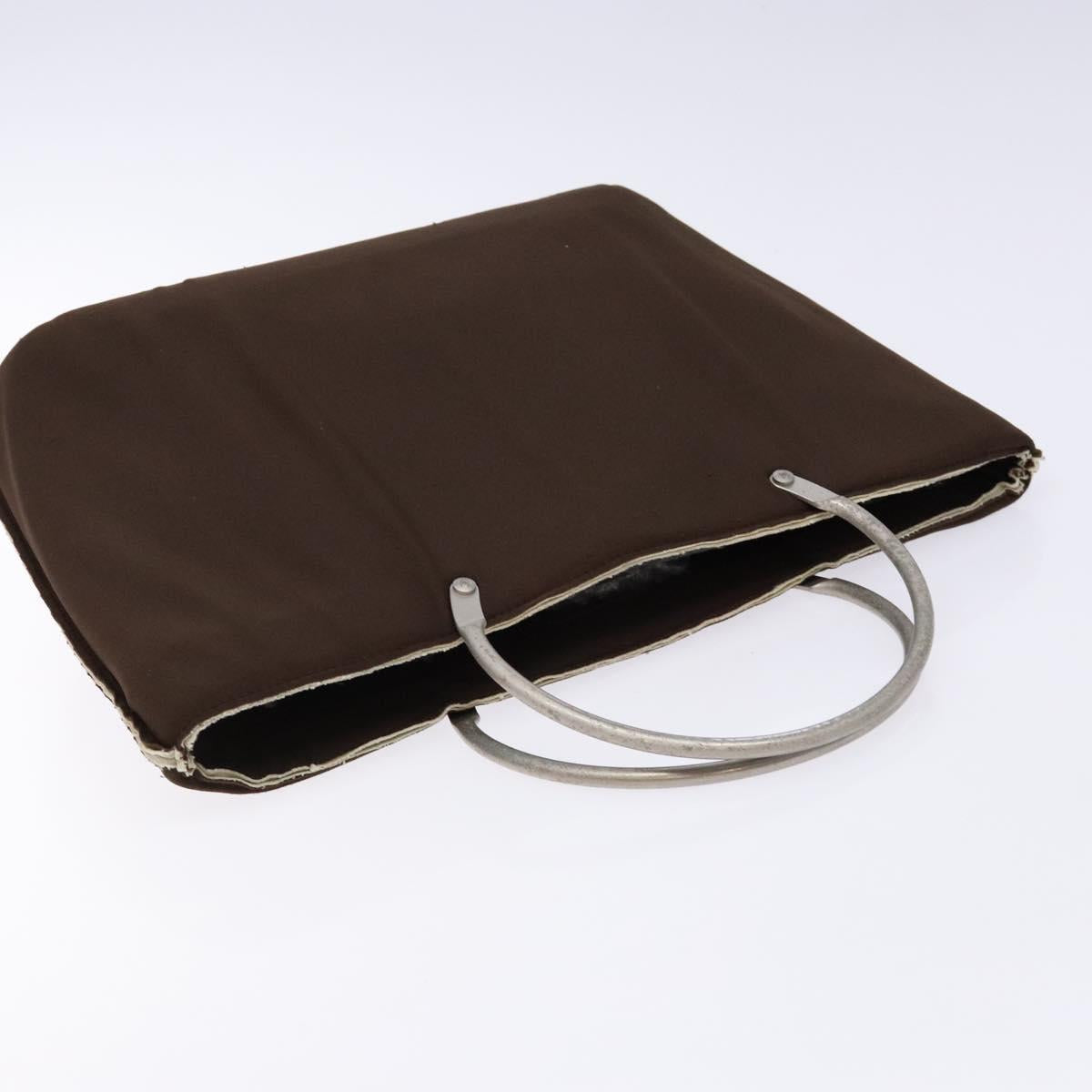 CHANEL Hand Bag Nylon Brown Silver CC
