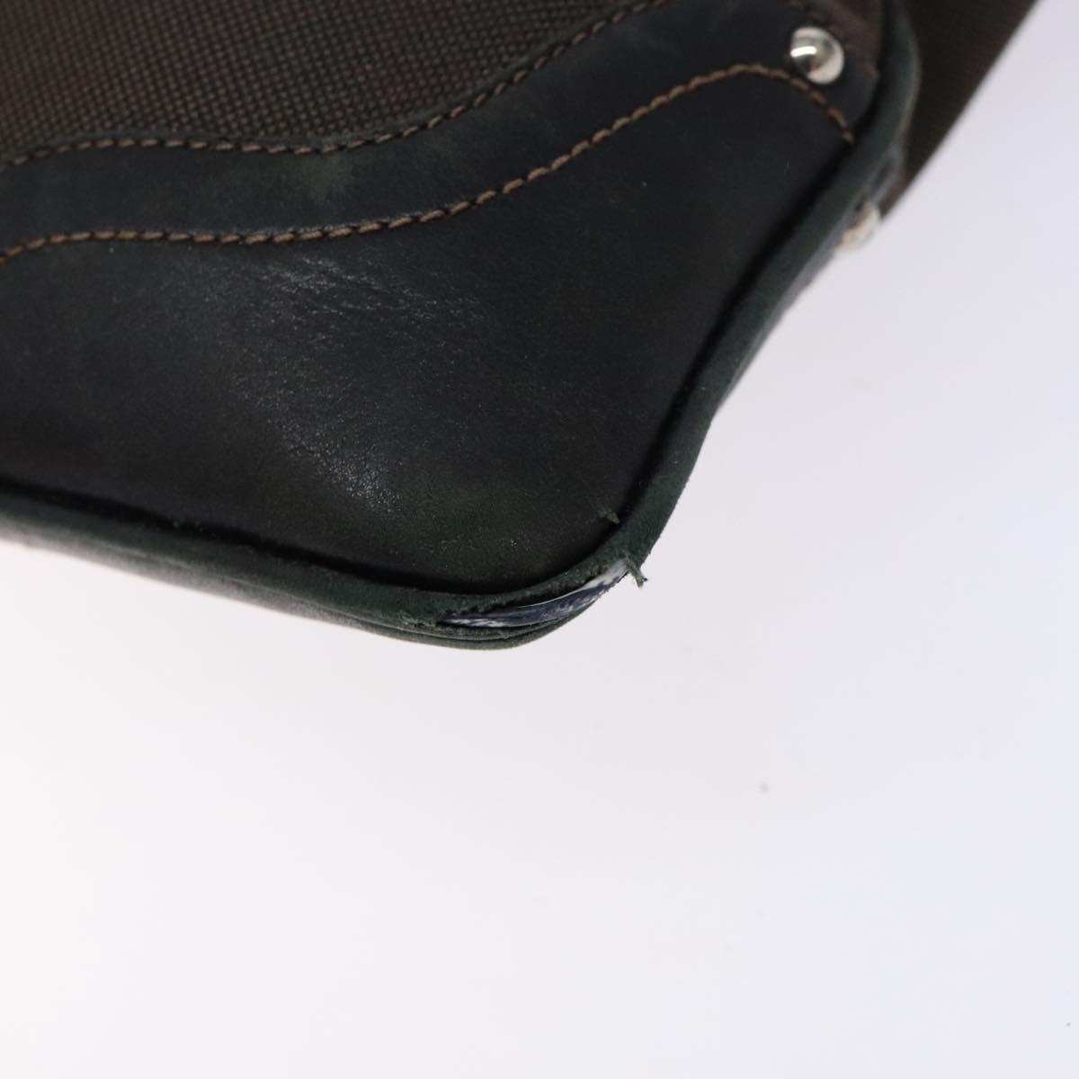 PRADA Shoulder Bag Canvas Leather Brown Silver