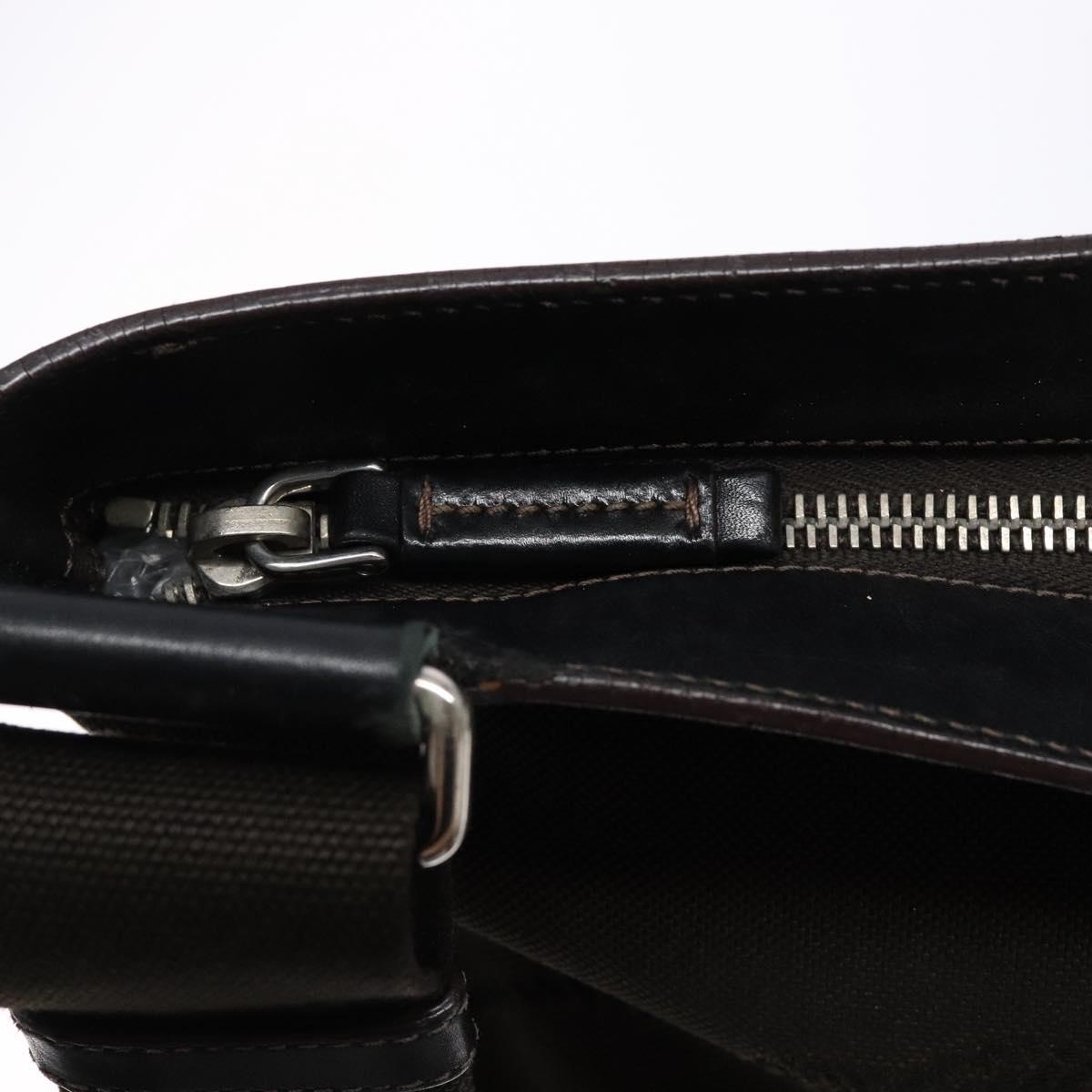 PRADA Shoulder Bag Canvas Leather Brown Silver