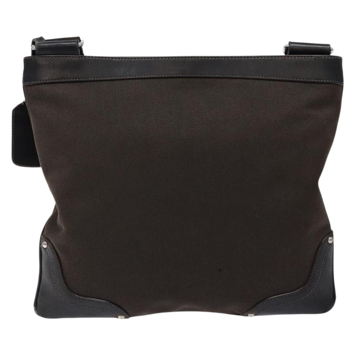 PRADA Shoulder Bag Canvas Leather Brown Silver