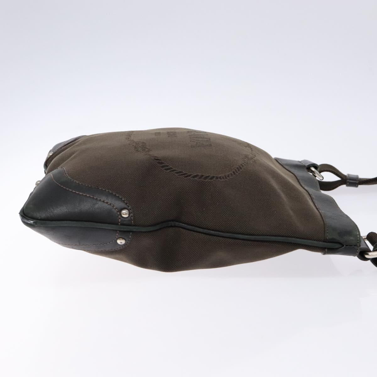 PRADA Shoulder Bag Canvas Leather Brown Silver