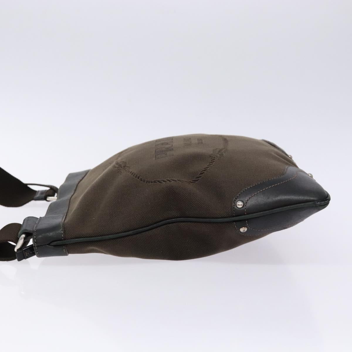 PRADA Shoulder Bag Canvas Leather Brown Silver