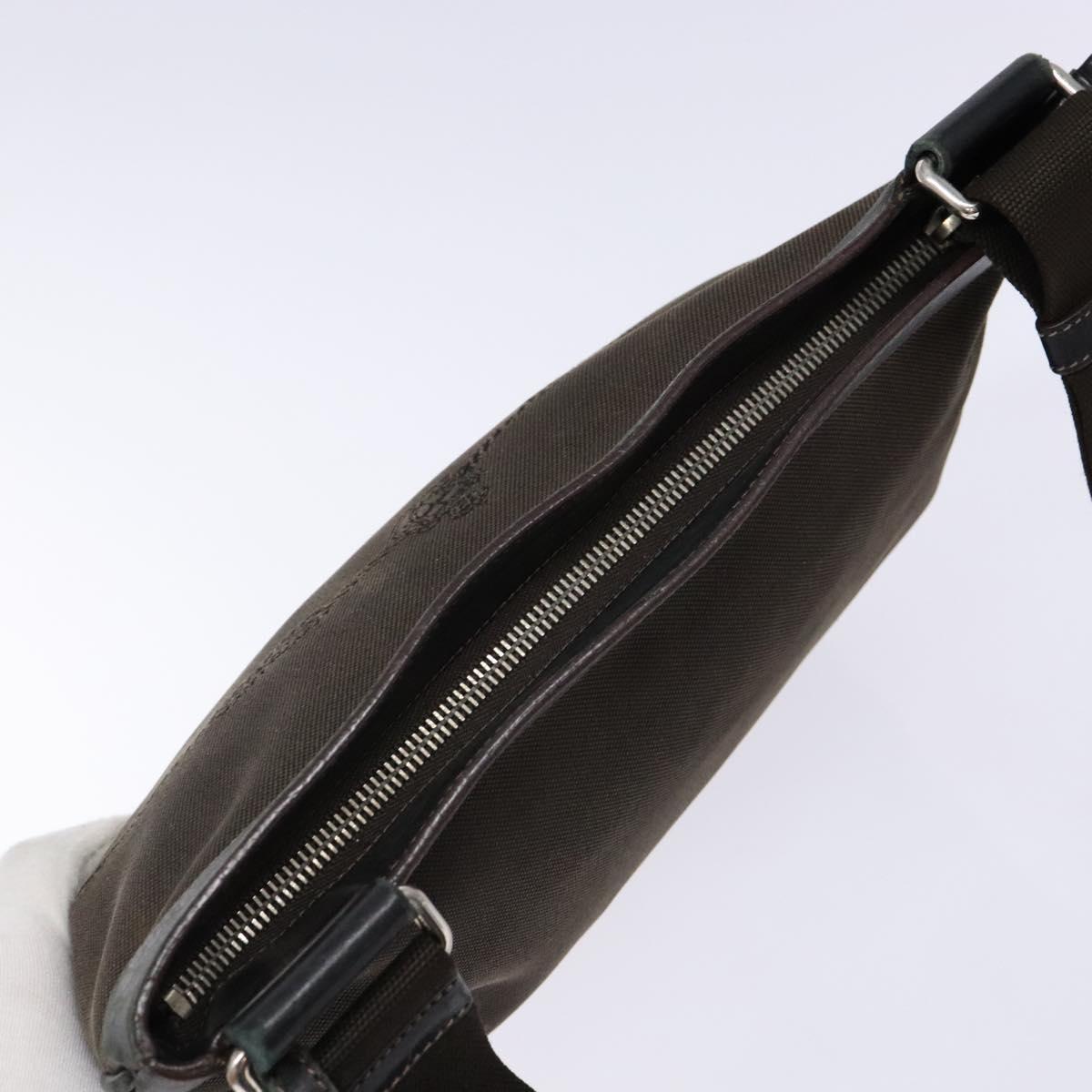 PRADA Shoulder Bag Canvas Leather Brown Silver