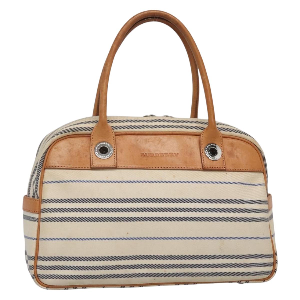 BURBERRY Hand Bag Canvas Leather White Silver