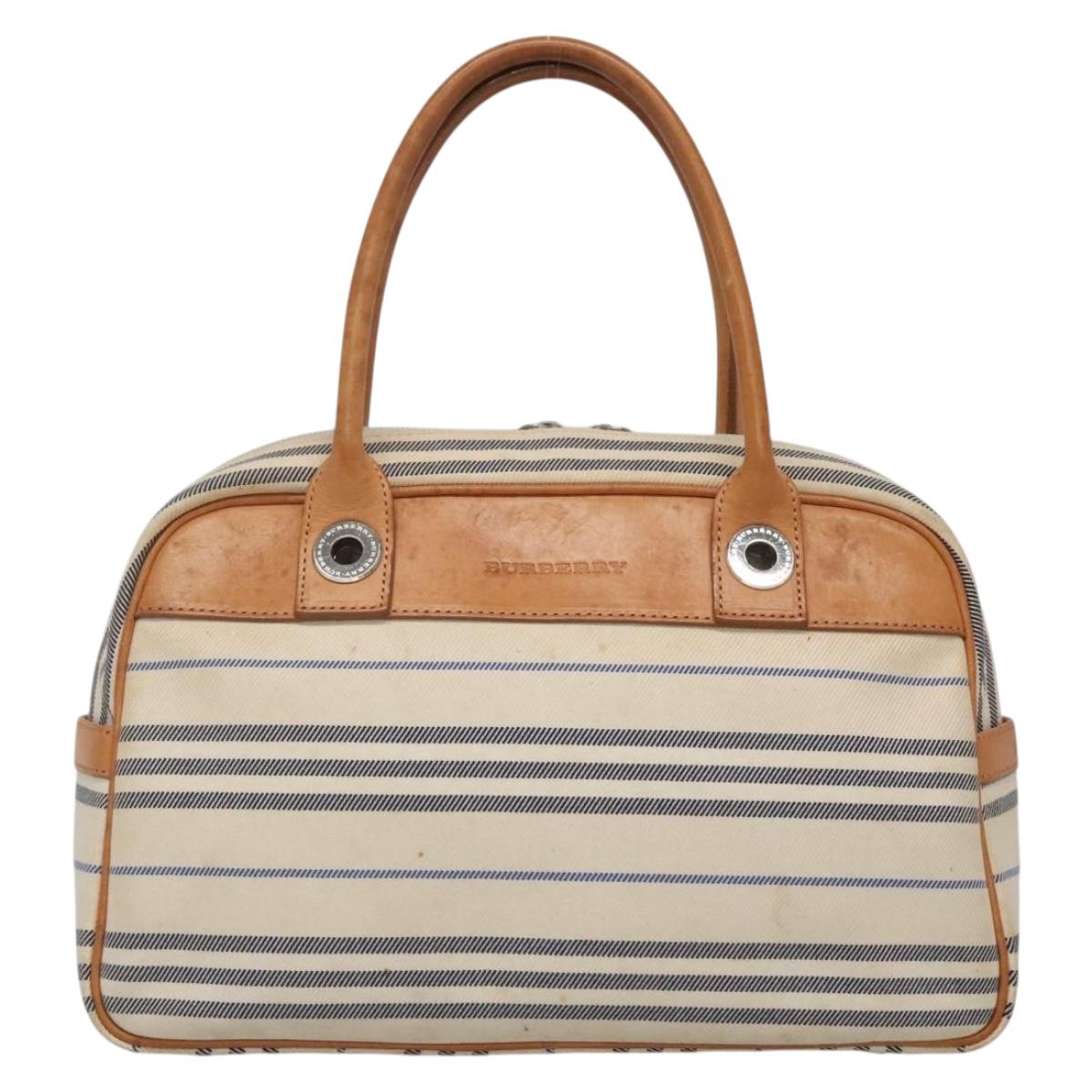 BURBERRY Hand Bag Canvas Leather White Silver