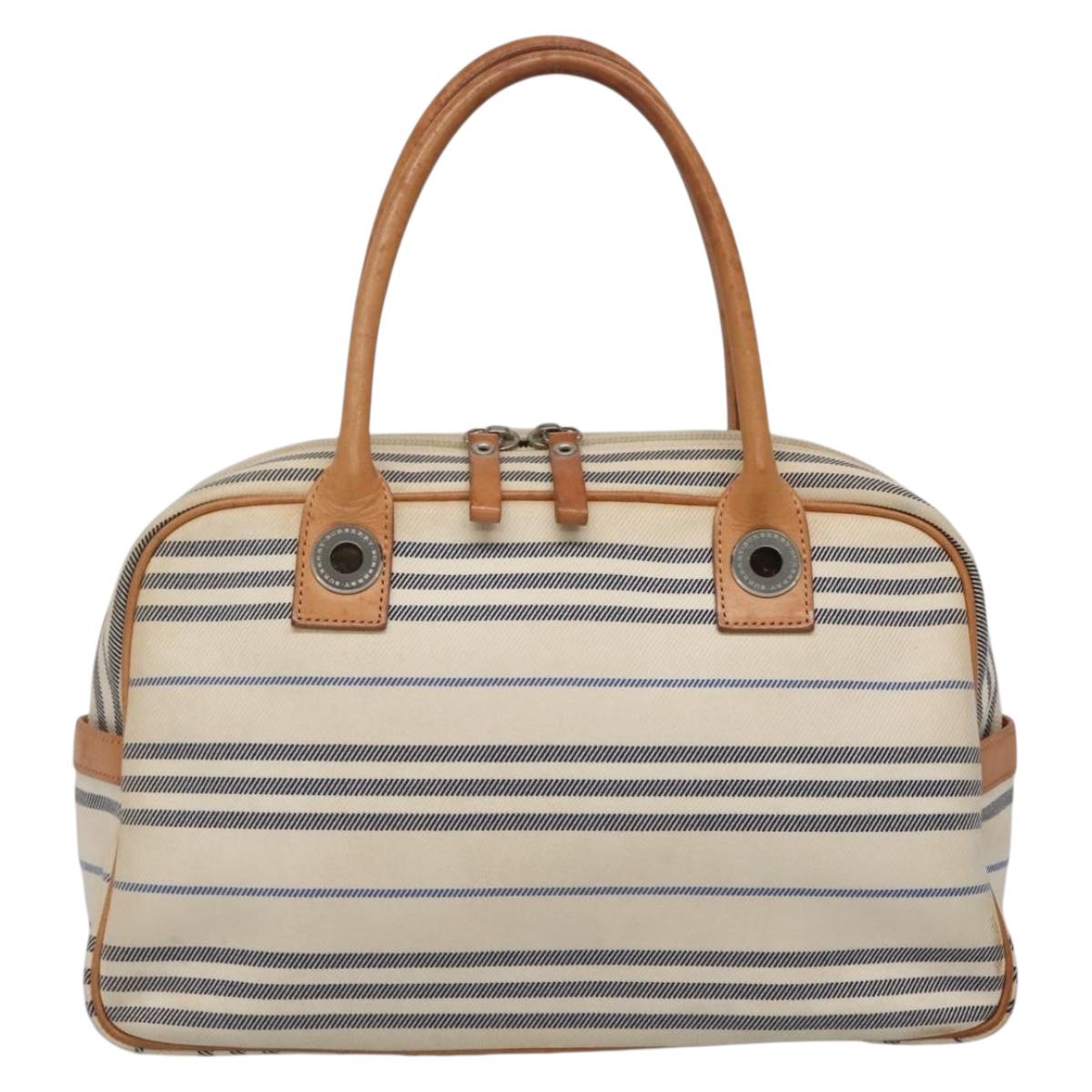BURBERRY Hand Bag Canvas Leather White Silver