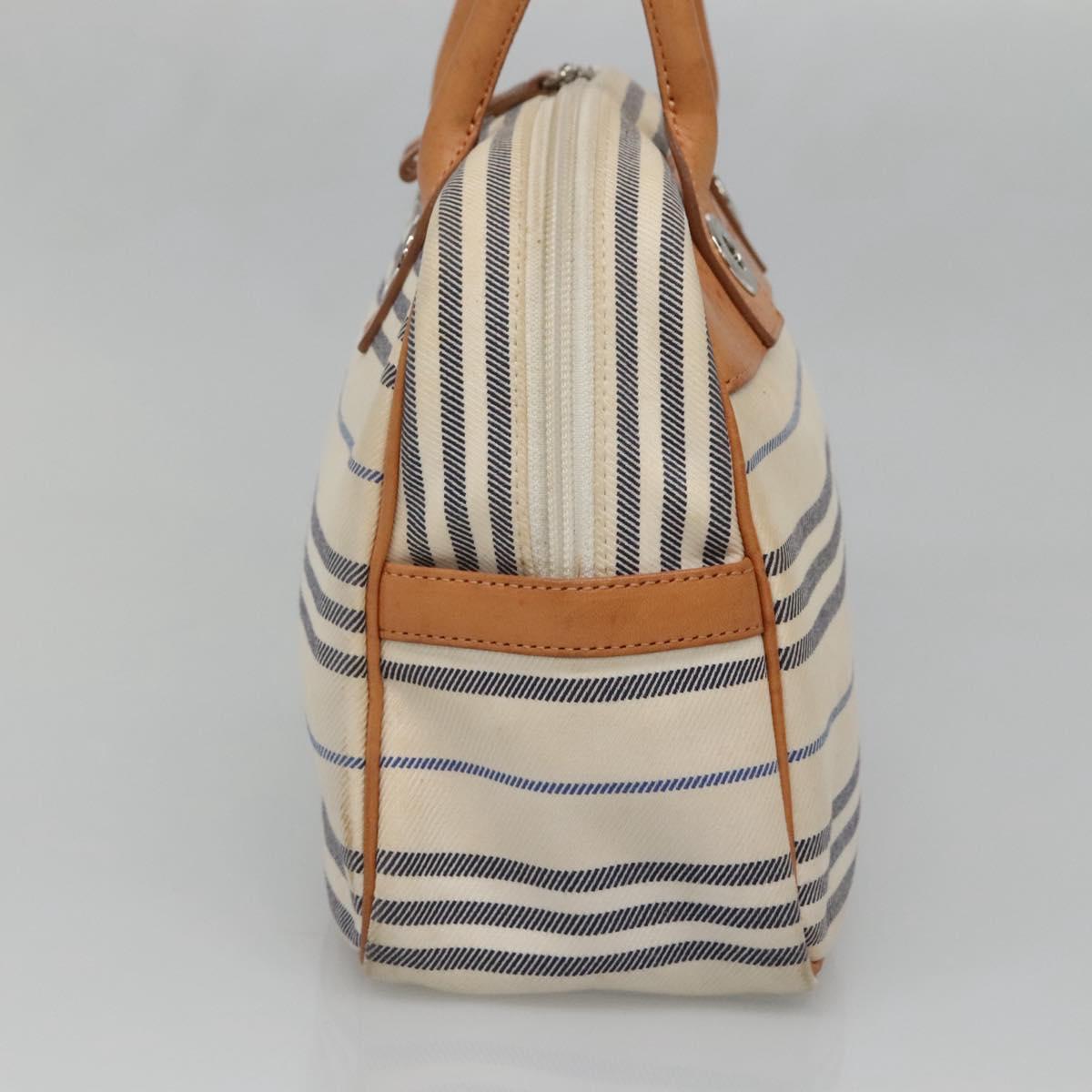BURBERRY Hand Bag Canvas Leather White Silver