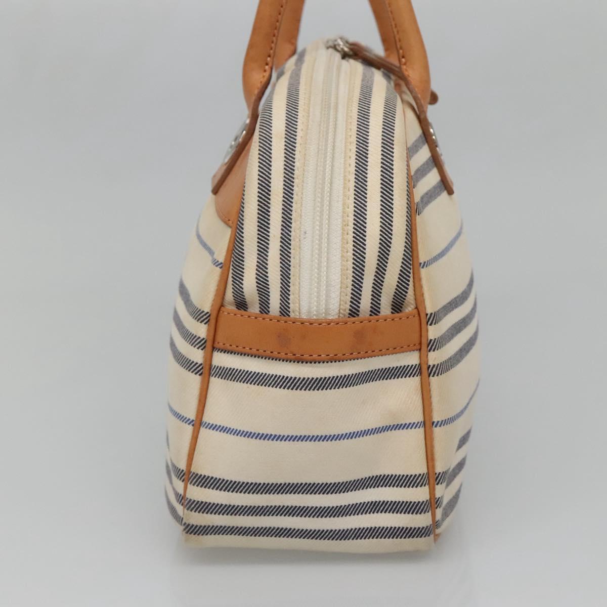 BURBERRY Hand Bag Canvas Leather White Silver