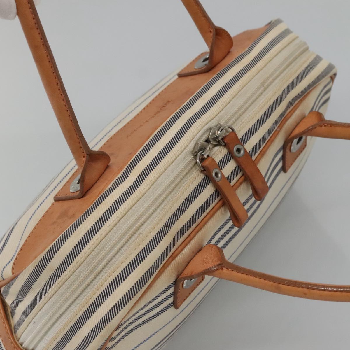 BURBERRY Hand Bag Canvas Leather White Silver