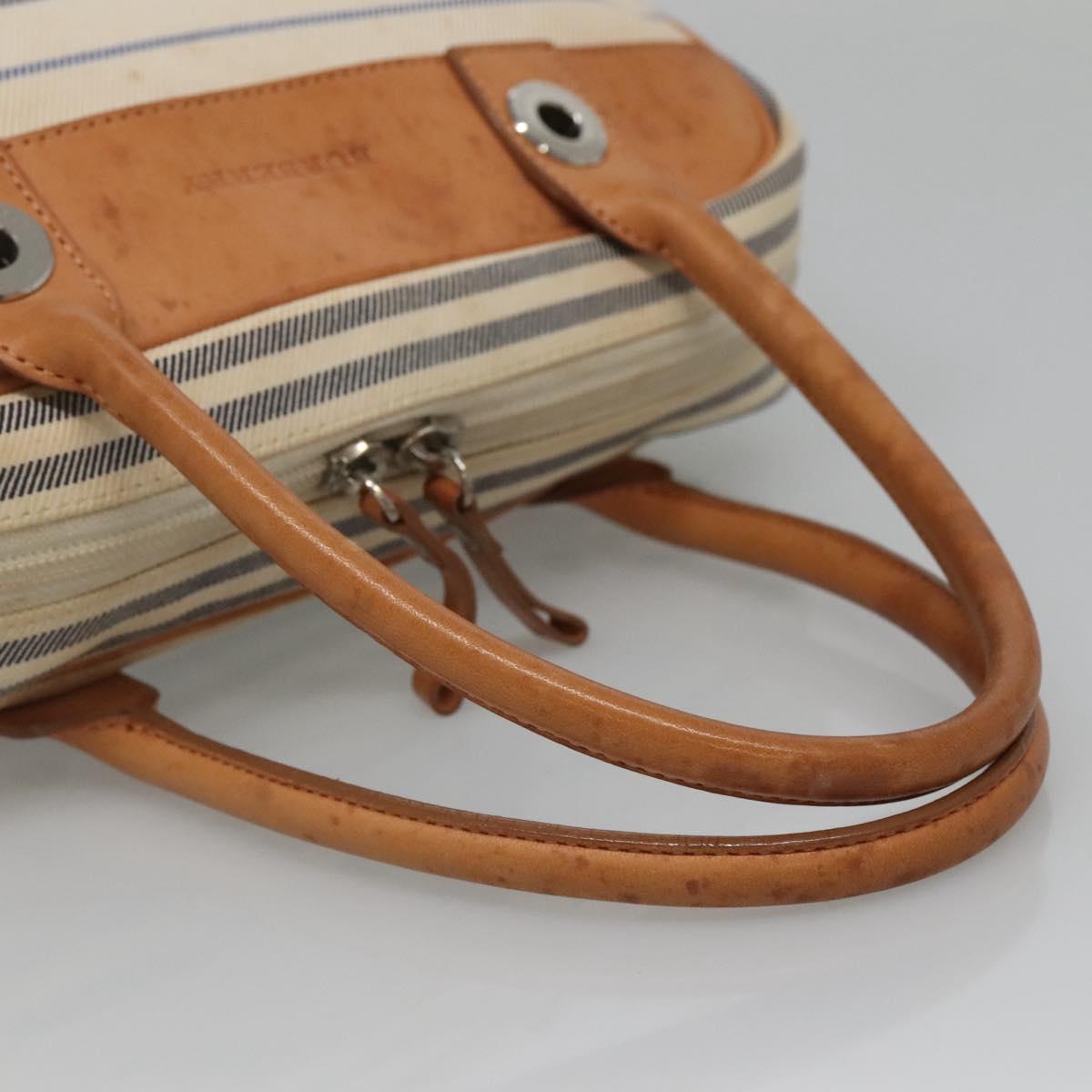 BURBERRY Hand Bag Canvas Leather White Silver