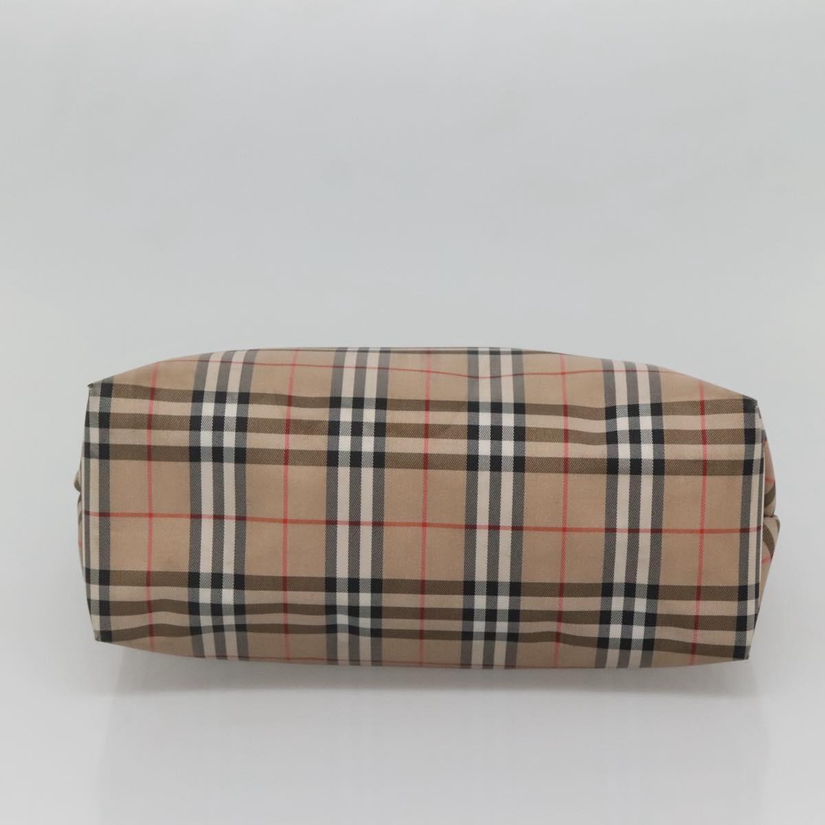 BURBERRY Nova Check Hand Bag Nylon Leather Beige Silver