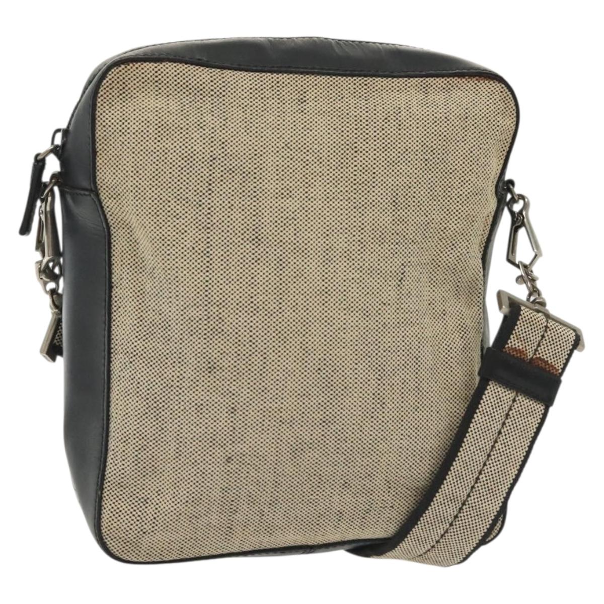 PRADA Shoulder Bag Canvas Leather Beige Black Silver