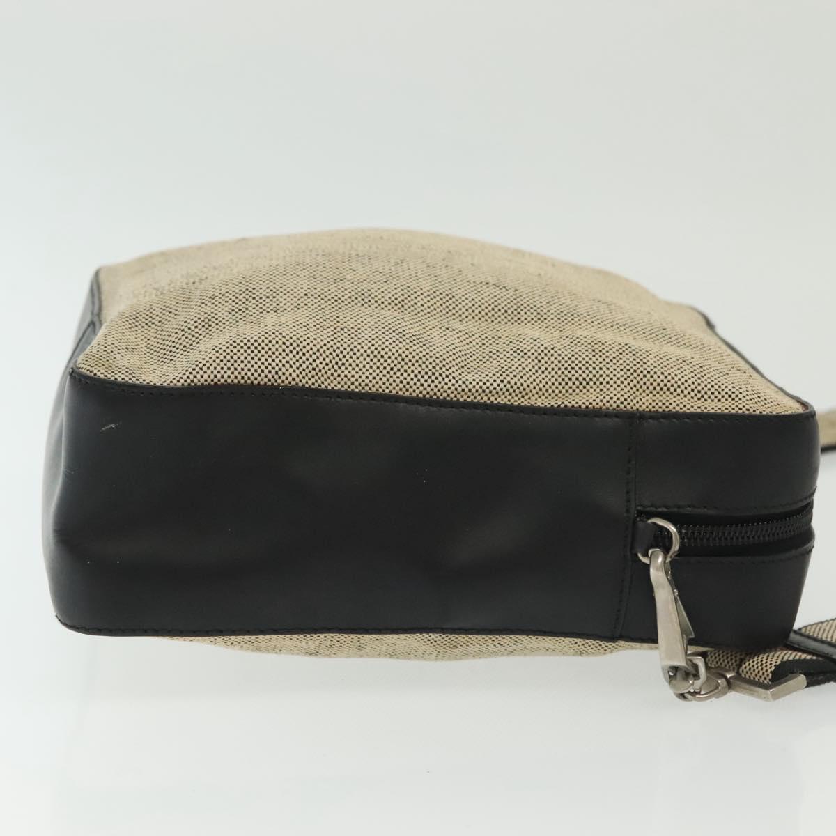 PRADA Shoulder Bag Canvas Leather Beige Black Silver
