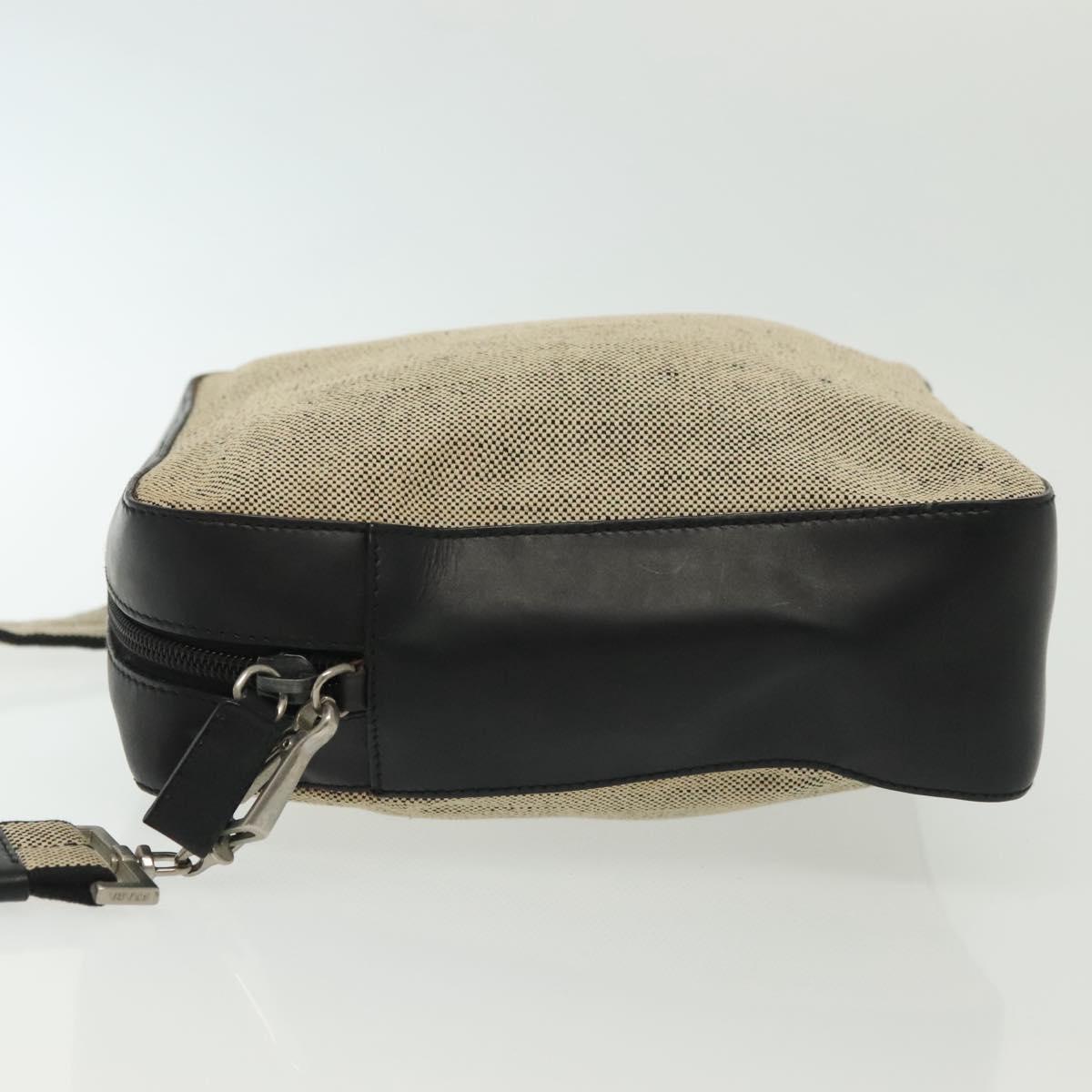 PRADA Shoulder Bag Canvas Leather Beige Black Silver