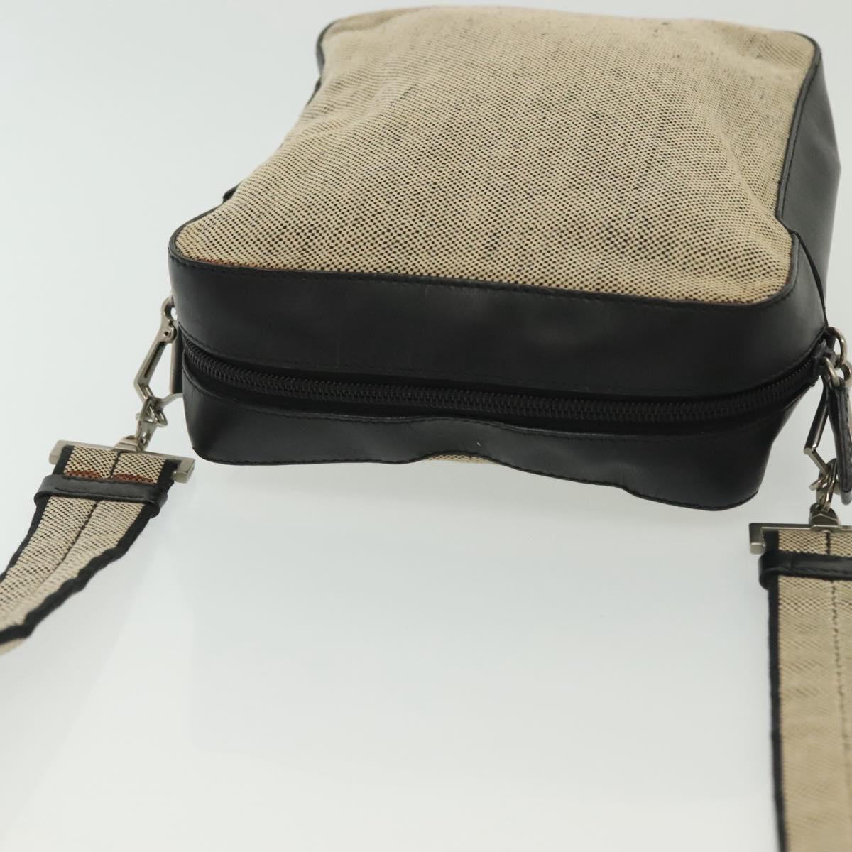 PRADA Shoulder Bag Canvas Leather Beige Black Silver