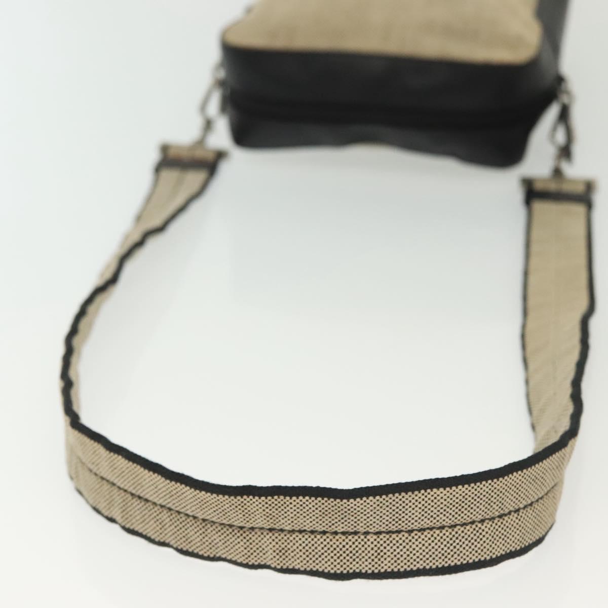 PRADA Shoulder Bag Canvas Leather Beige Black Silver