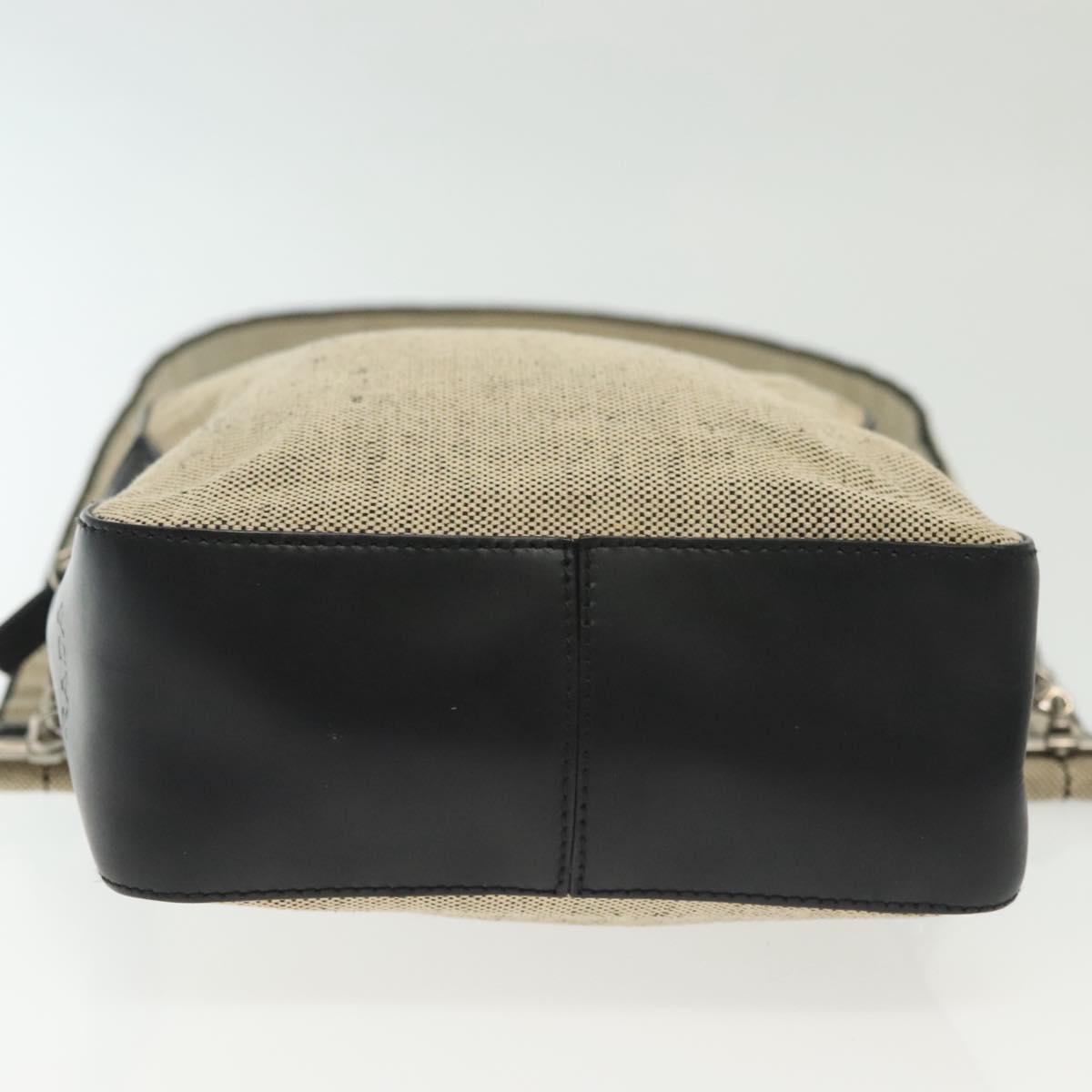 PRADA Shoulder Bag Canvas Leather Beige Black Silver