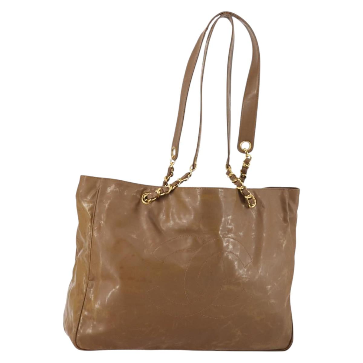 CHANEL Tote Bag Enamel Brown Gold CC