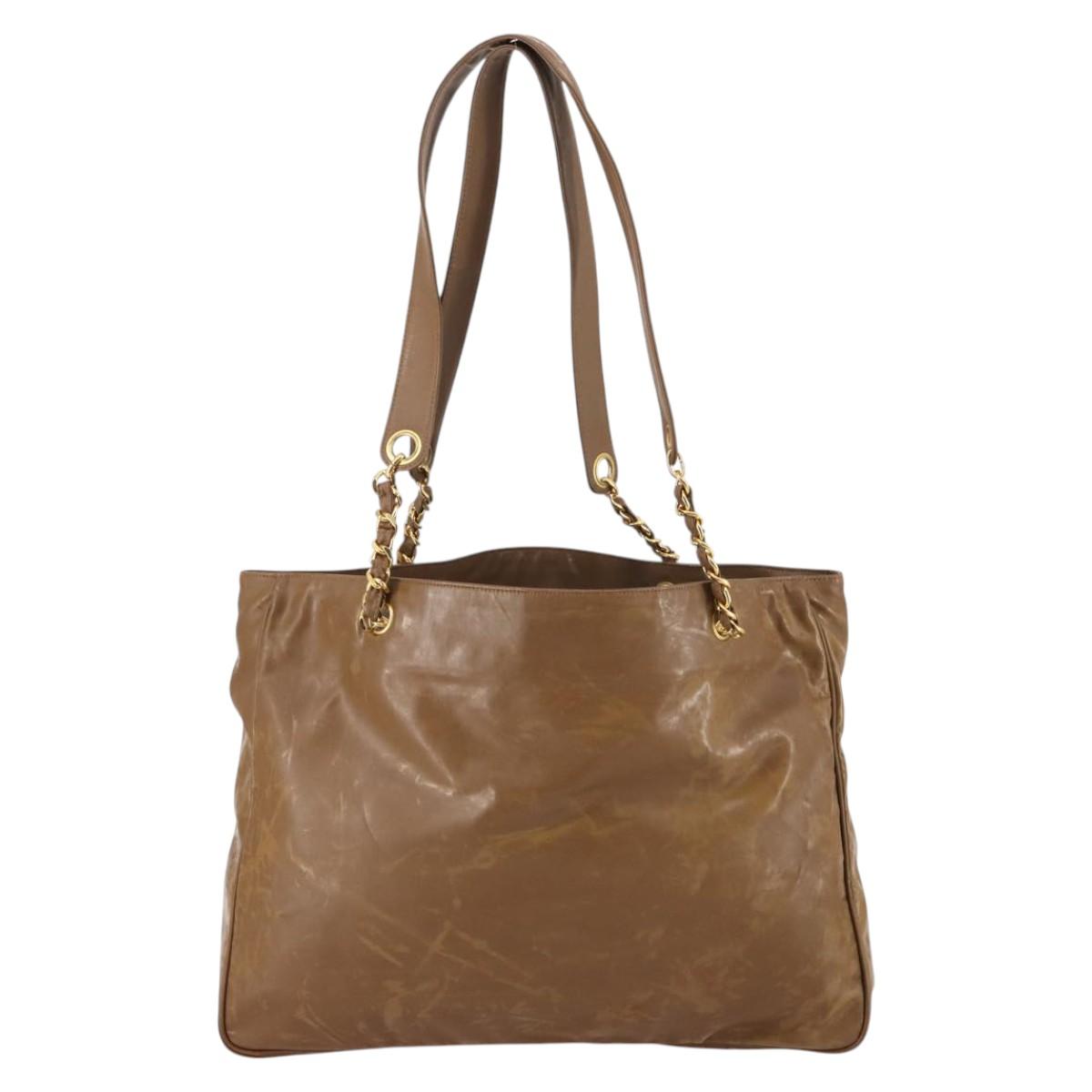 CHANEL Tote Bag Enamel Brown Gold CC