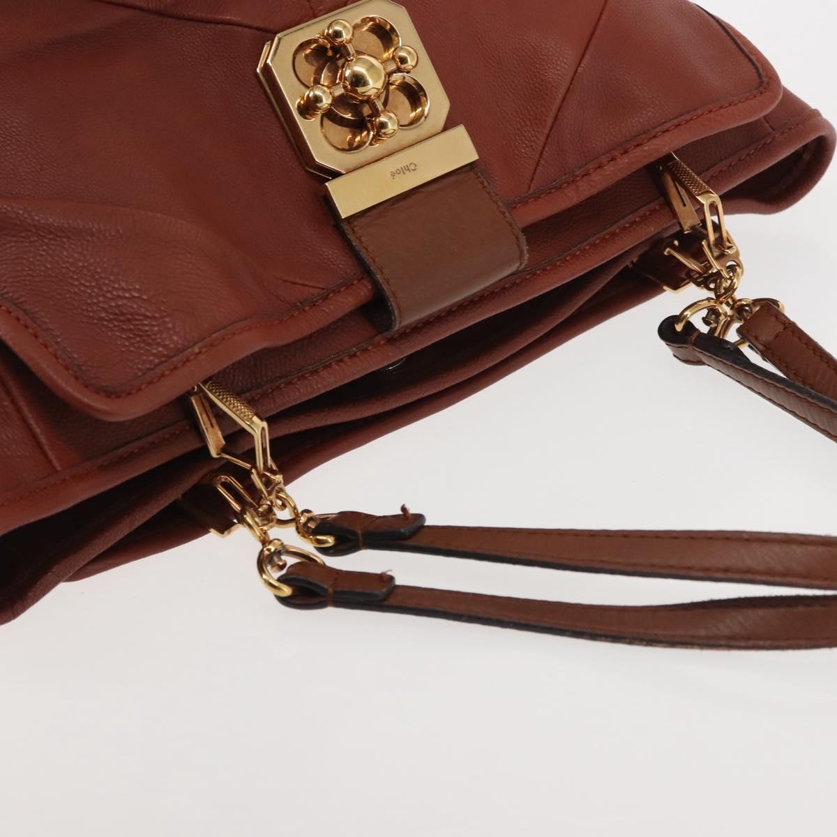 Chloe Tote Bag Leather Brown Gold