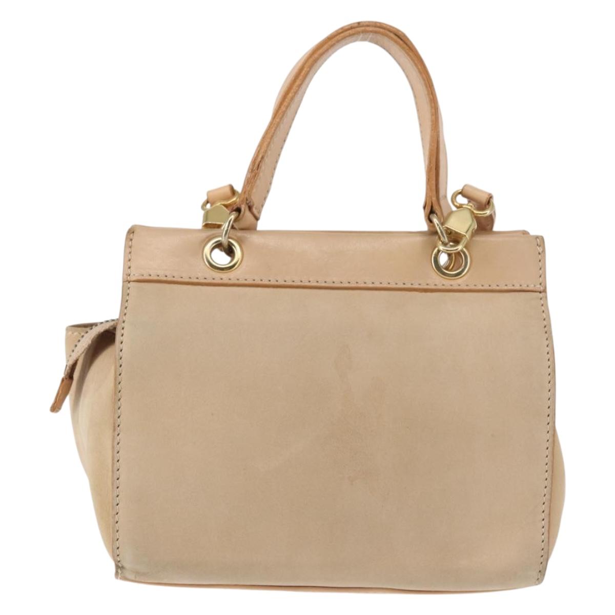 CELINE Shoulder Bag Suede Leather 2way Beige Gold