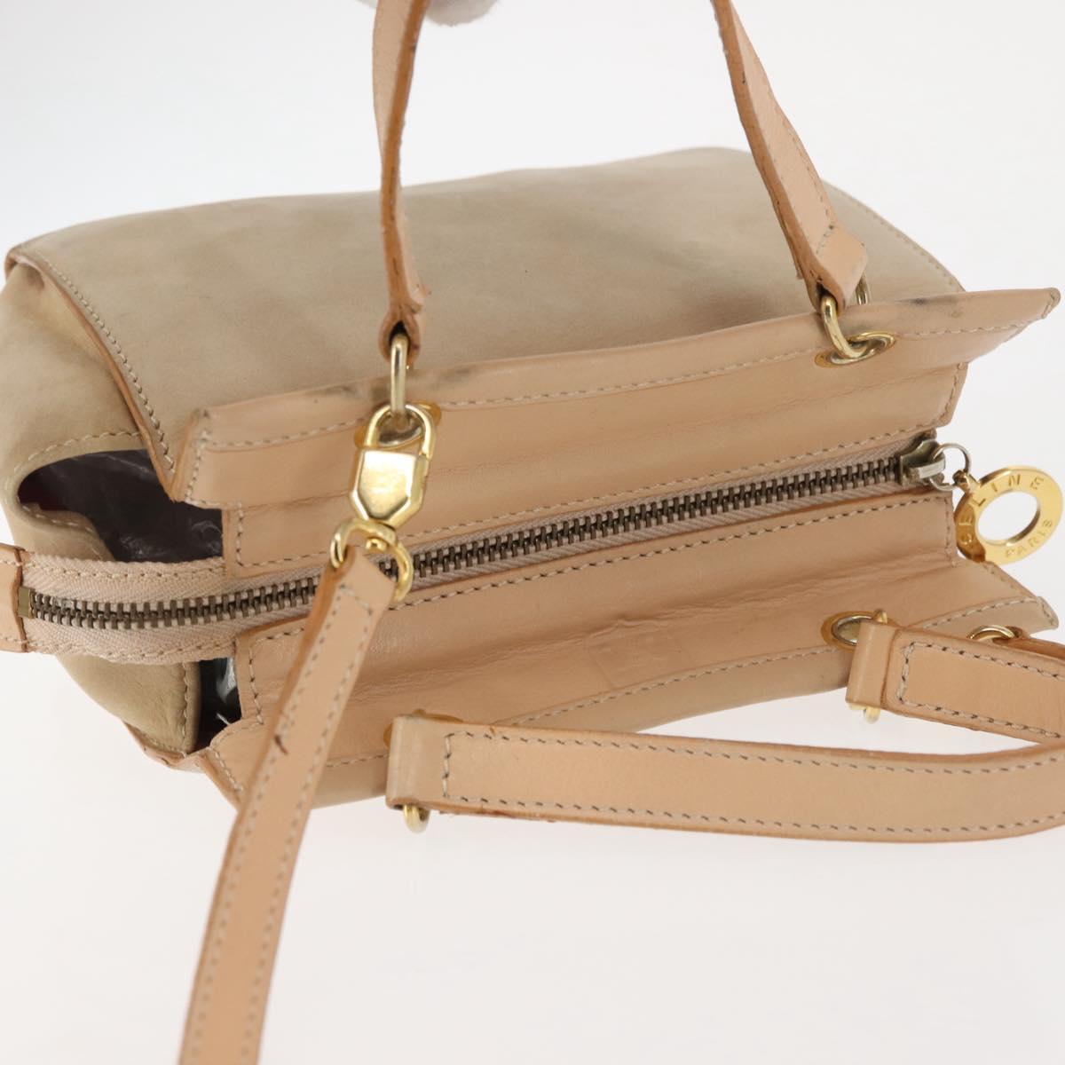 CELINE Shoulder Bag Suede Leather 2way Beige Gold