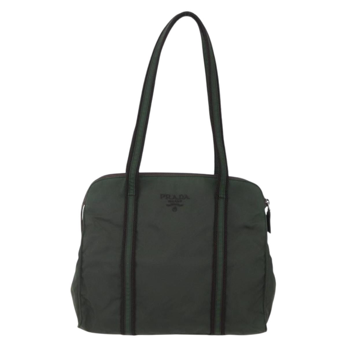 PRADA Tote Bag Nylon Khaki Silver