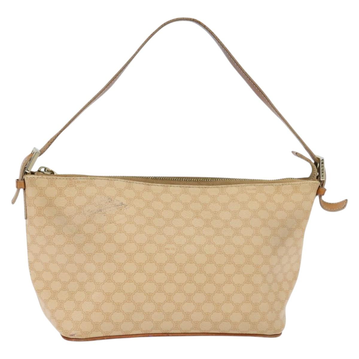 CELINE Macadam Canvas Shoulder Bag Beige Gold