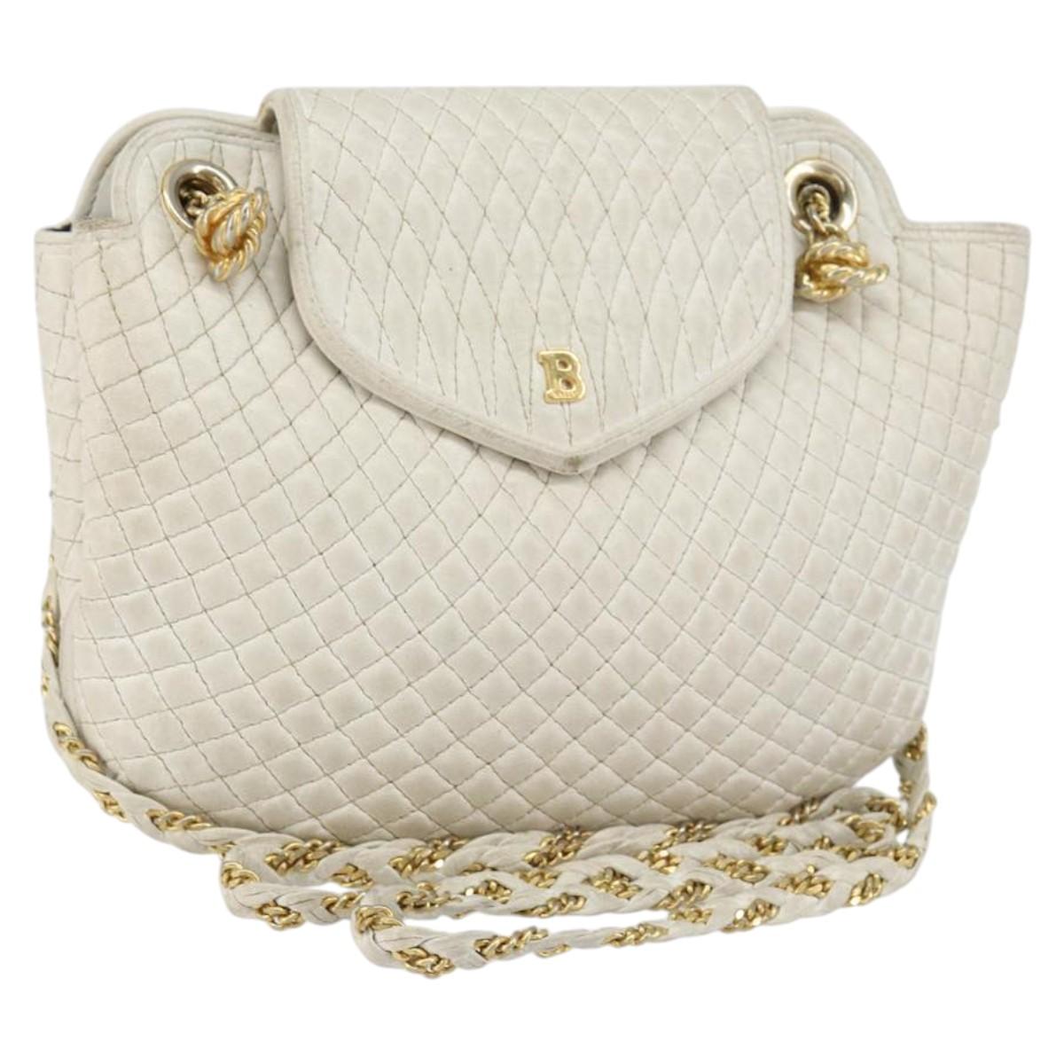 BALLY Chain Shoulder Bag Leather White Gold