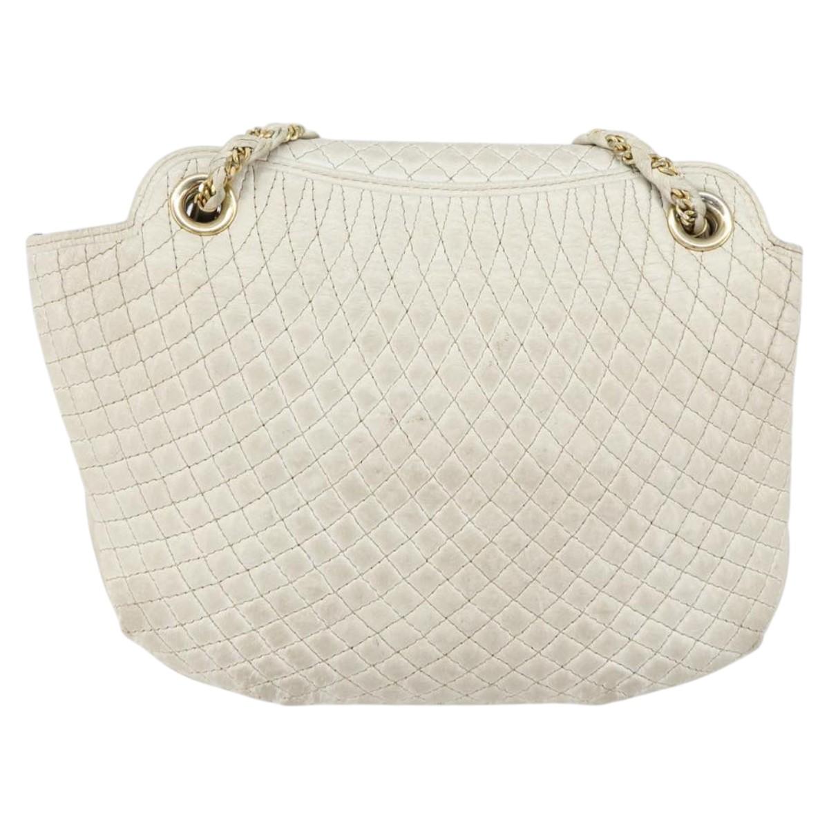 BALLY Chain Shoulder Bag Leather White Gold