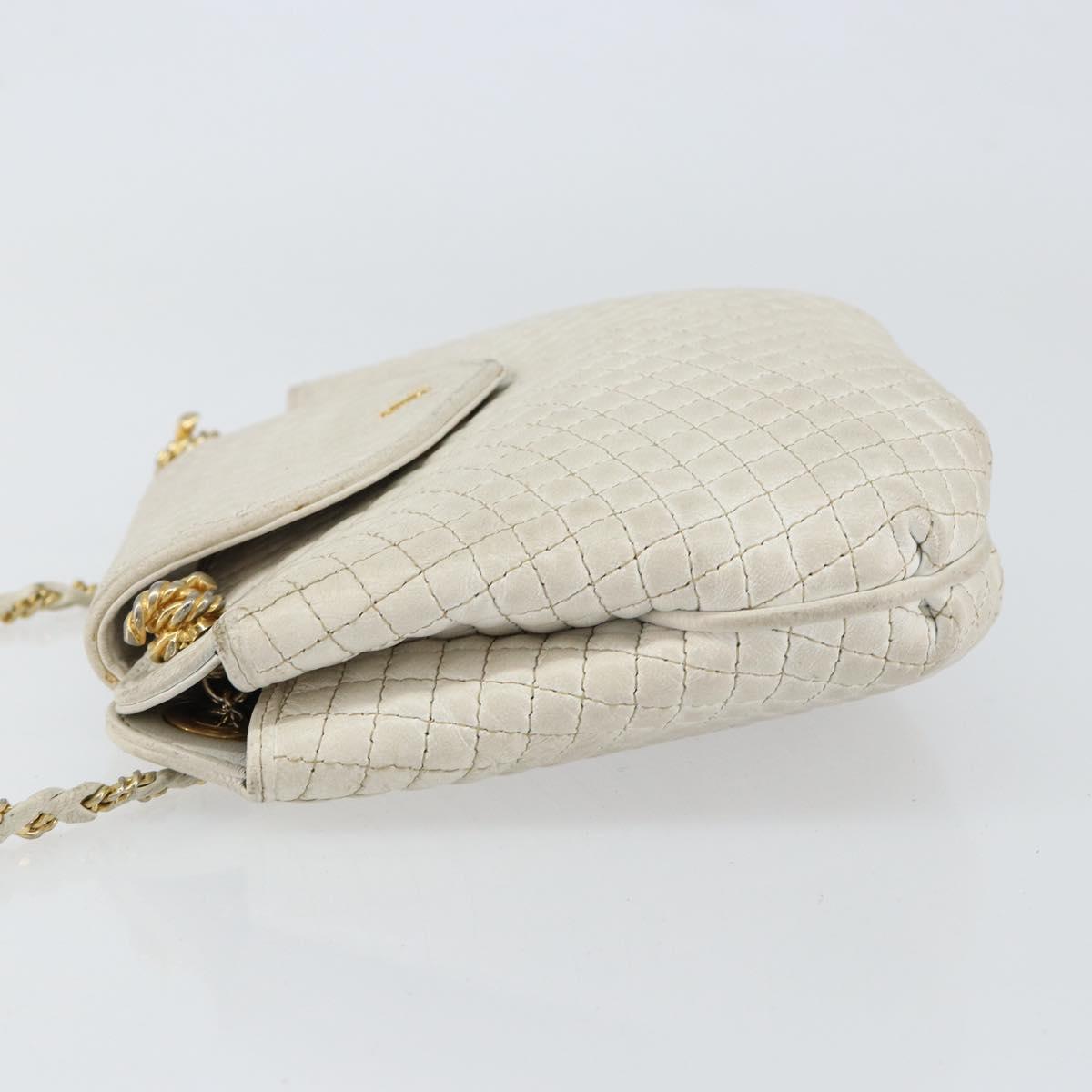 BALLY Chain Shoulder Bag Leather White Gold