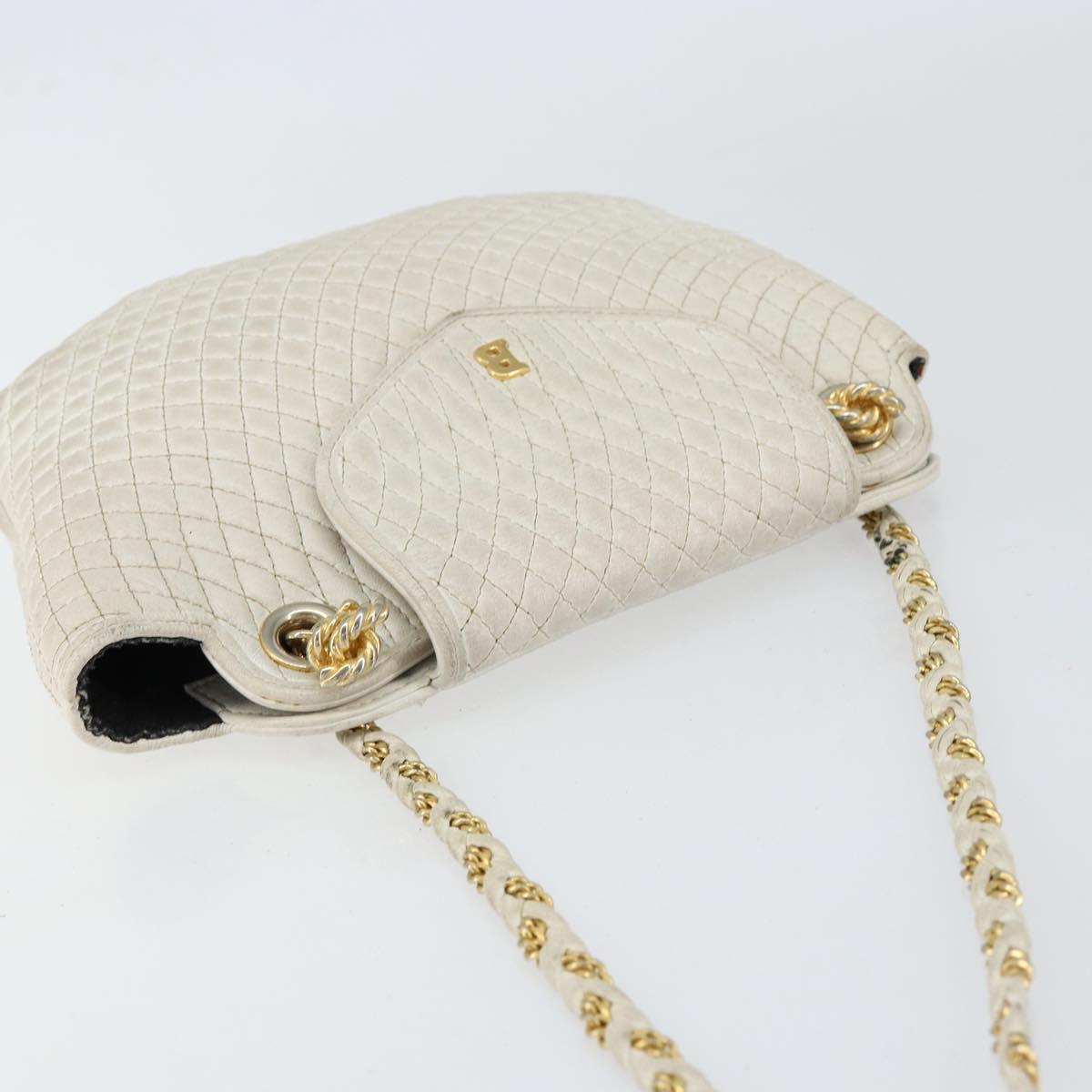BALLY Chain Shoulder Bag Leather White Gold