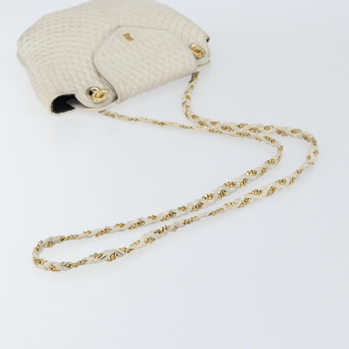 BALLY Chain Shoulder Bag Leather White Gold