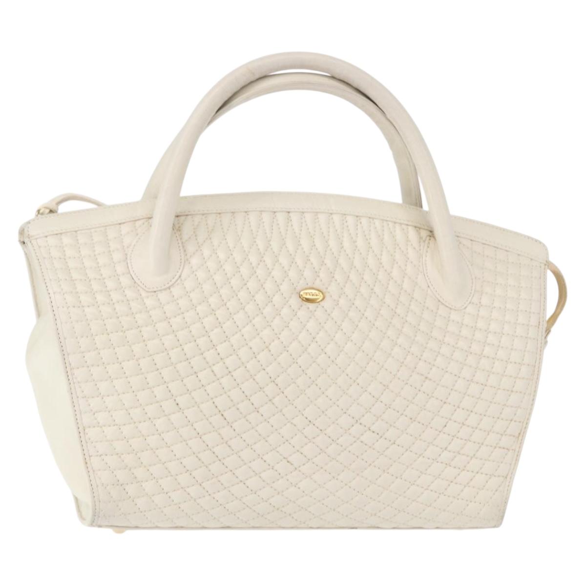 BALLY Hand Bag Leather White Gold