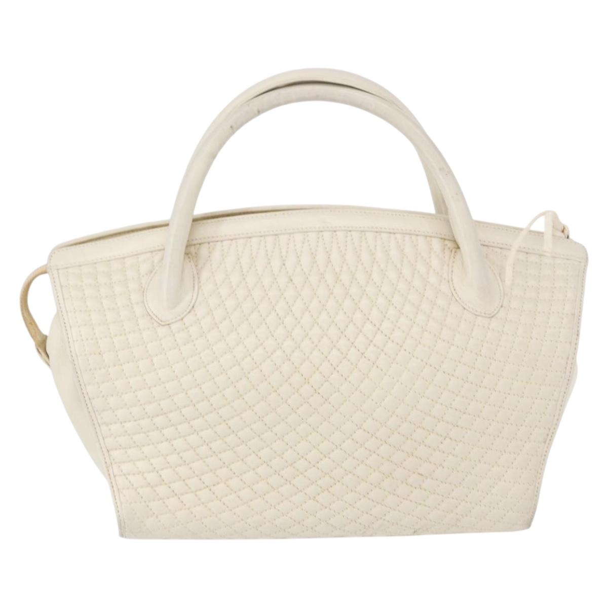 BALLY Hand Bag Leather White Gold