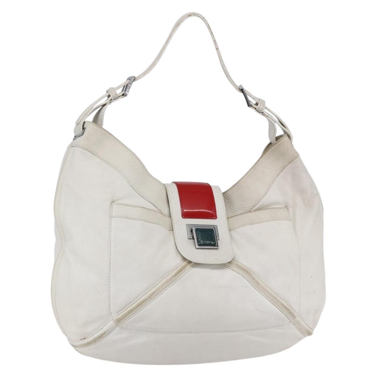 LOEWE Anagram Shoulder Bag Leather White Silver