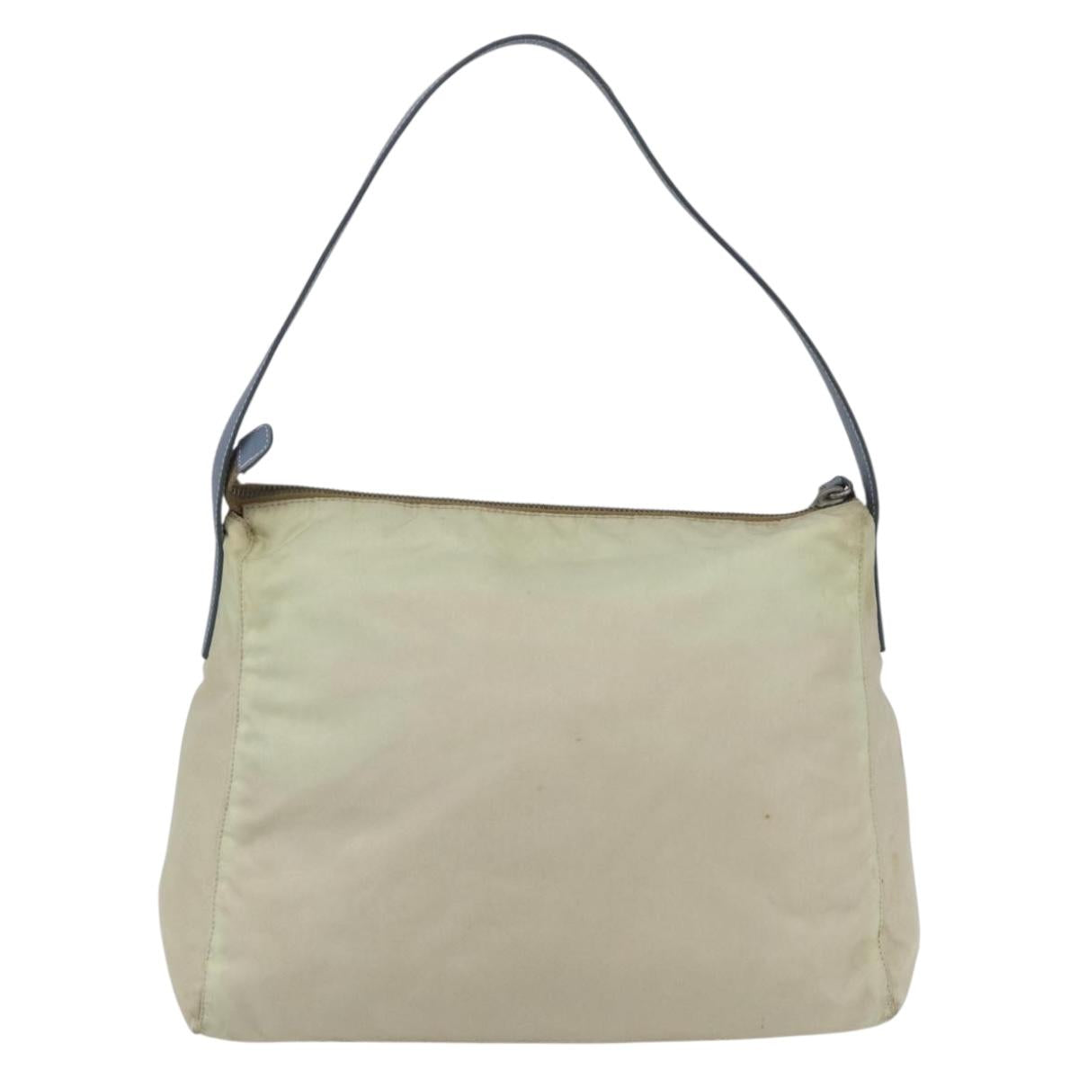 PRADA Shoulder Bag Nylon Leather Beige Silver
