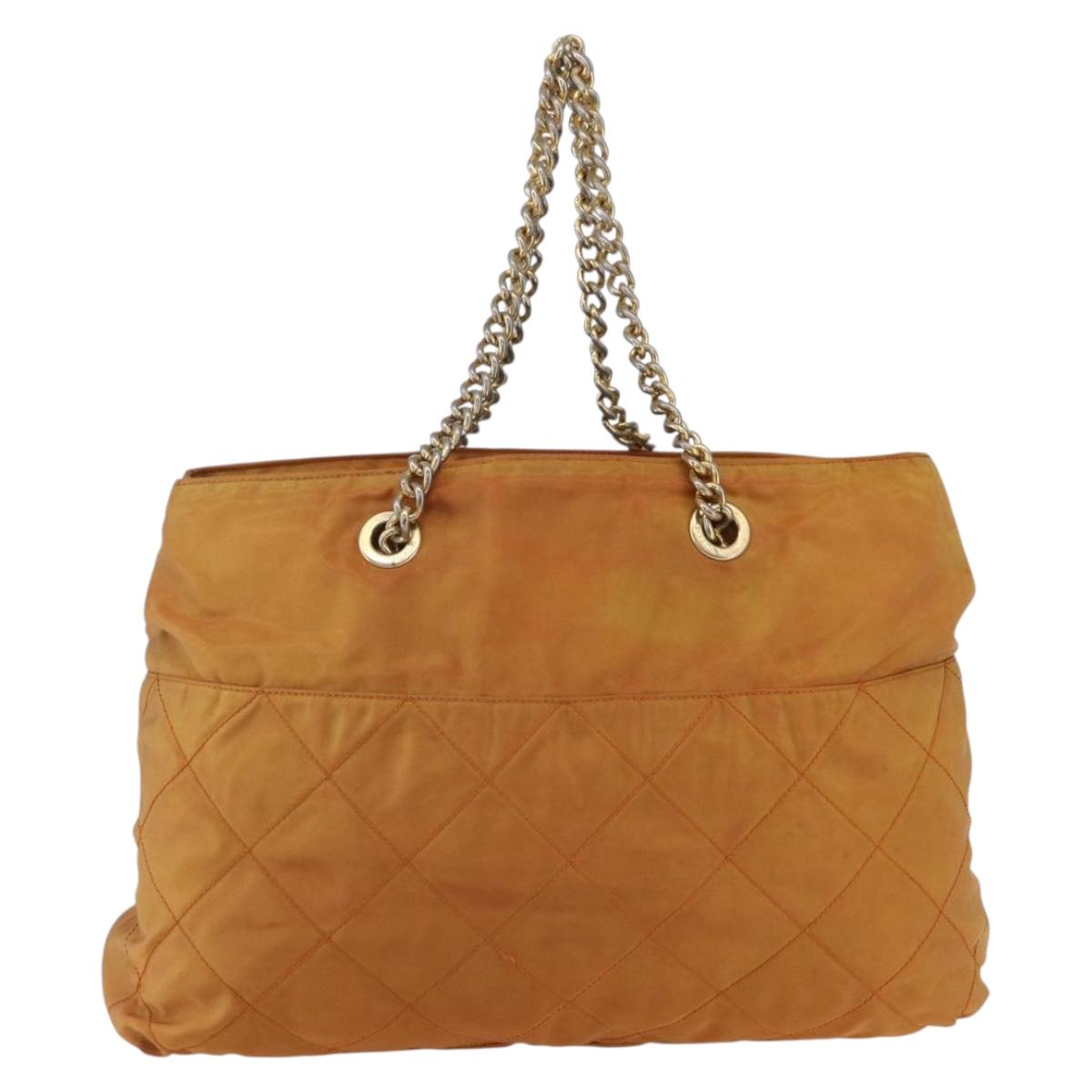 PRADA Chain Shoulder Bag Nylon Orange Gold