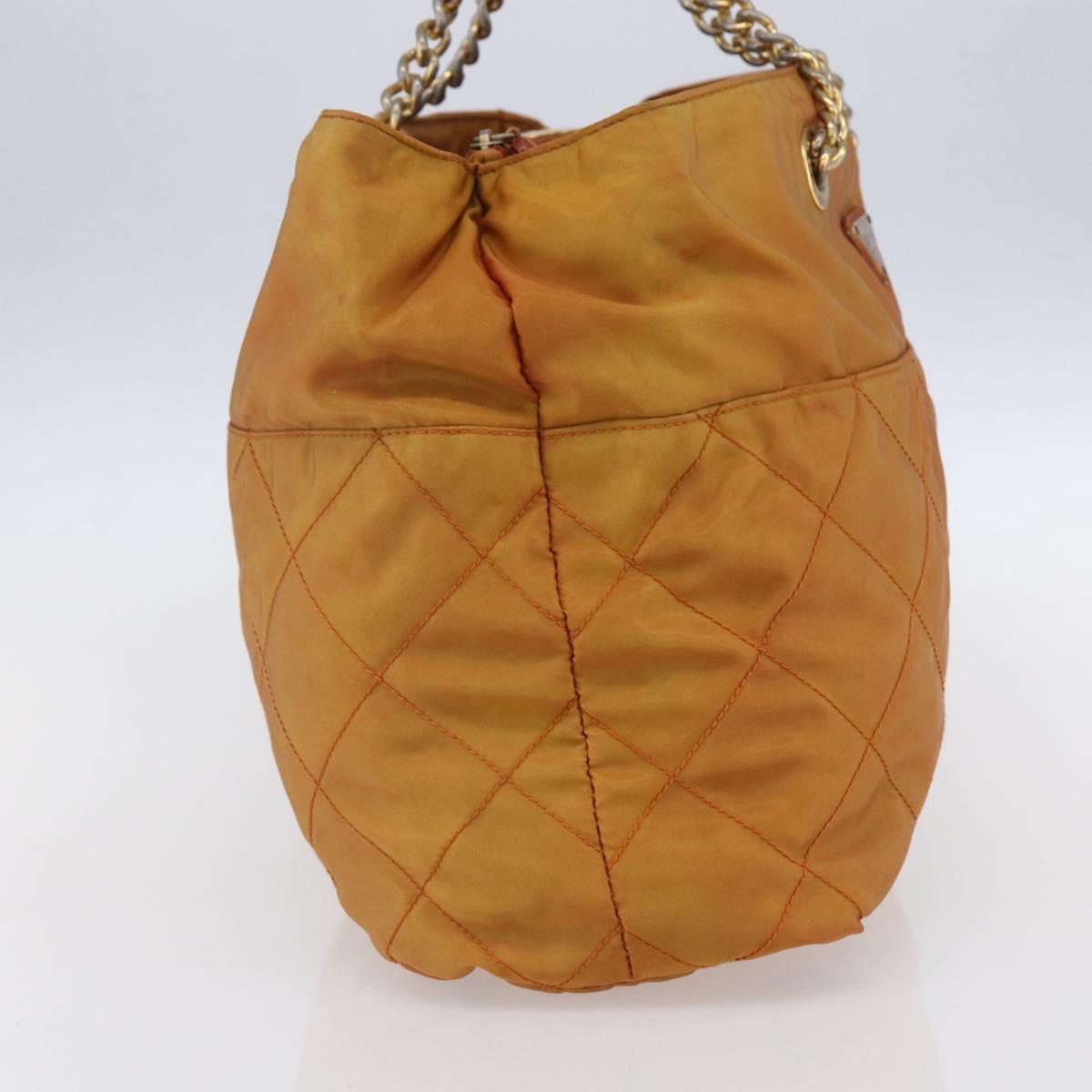 PRADA Chain Shoulder Bag Nylon Orange Gold