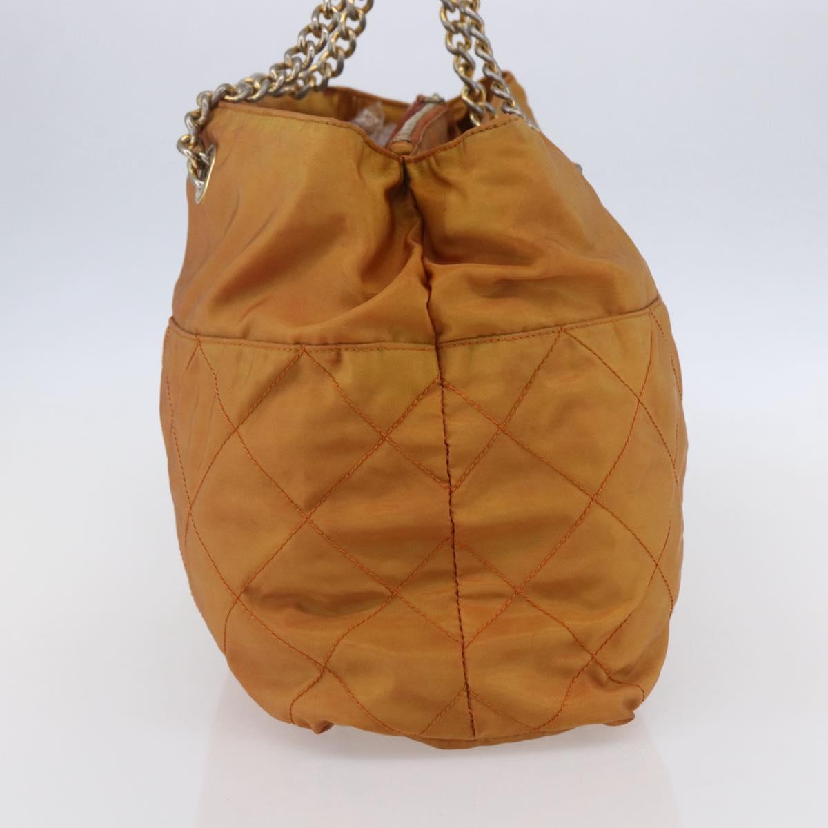 PRADA Chain Shoulder Bag Nylon Orange Gold