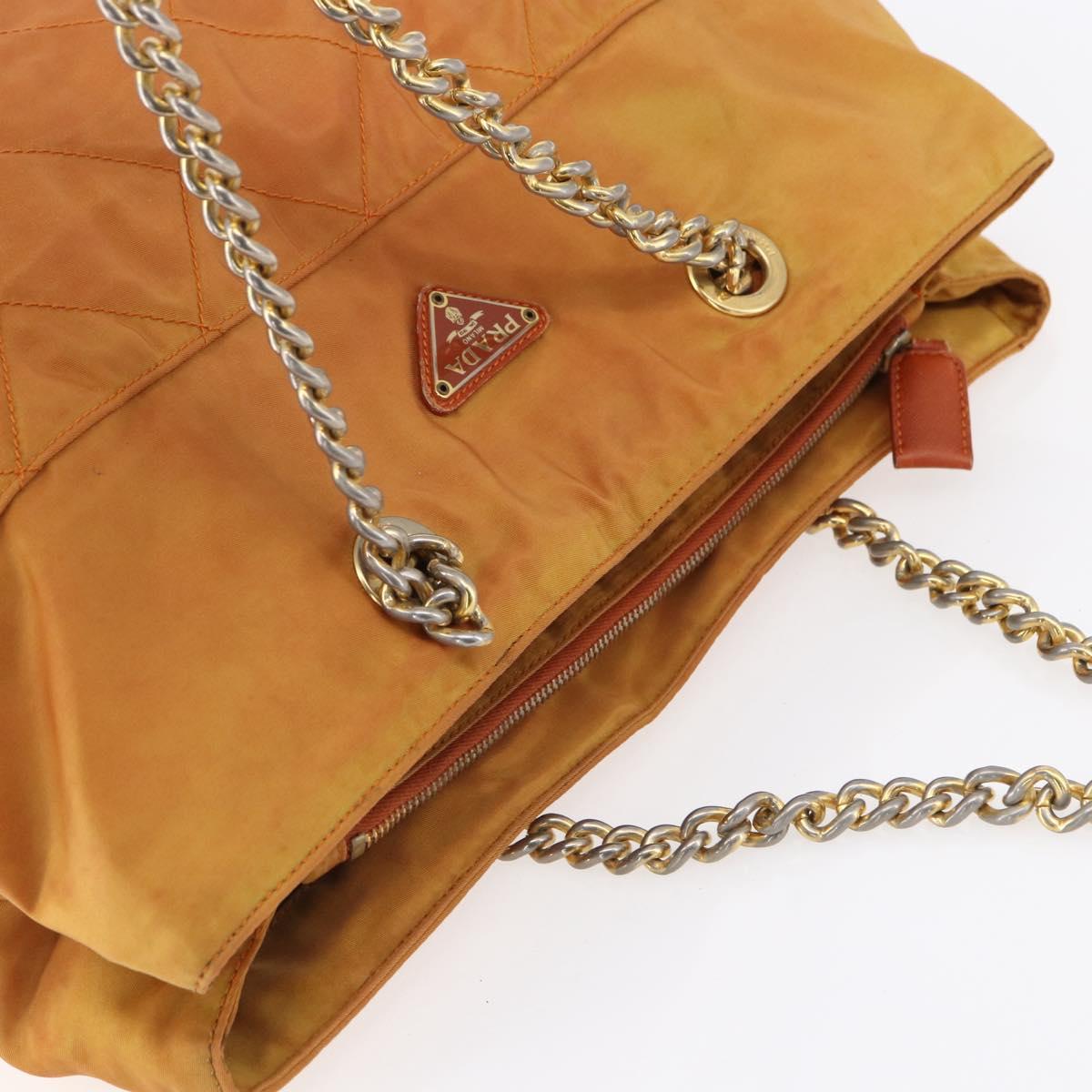 PRADA Chain Shoulder Bag Nylon Orange Gold