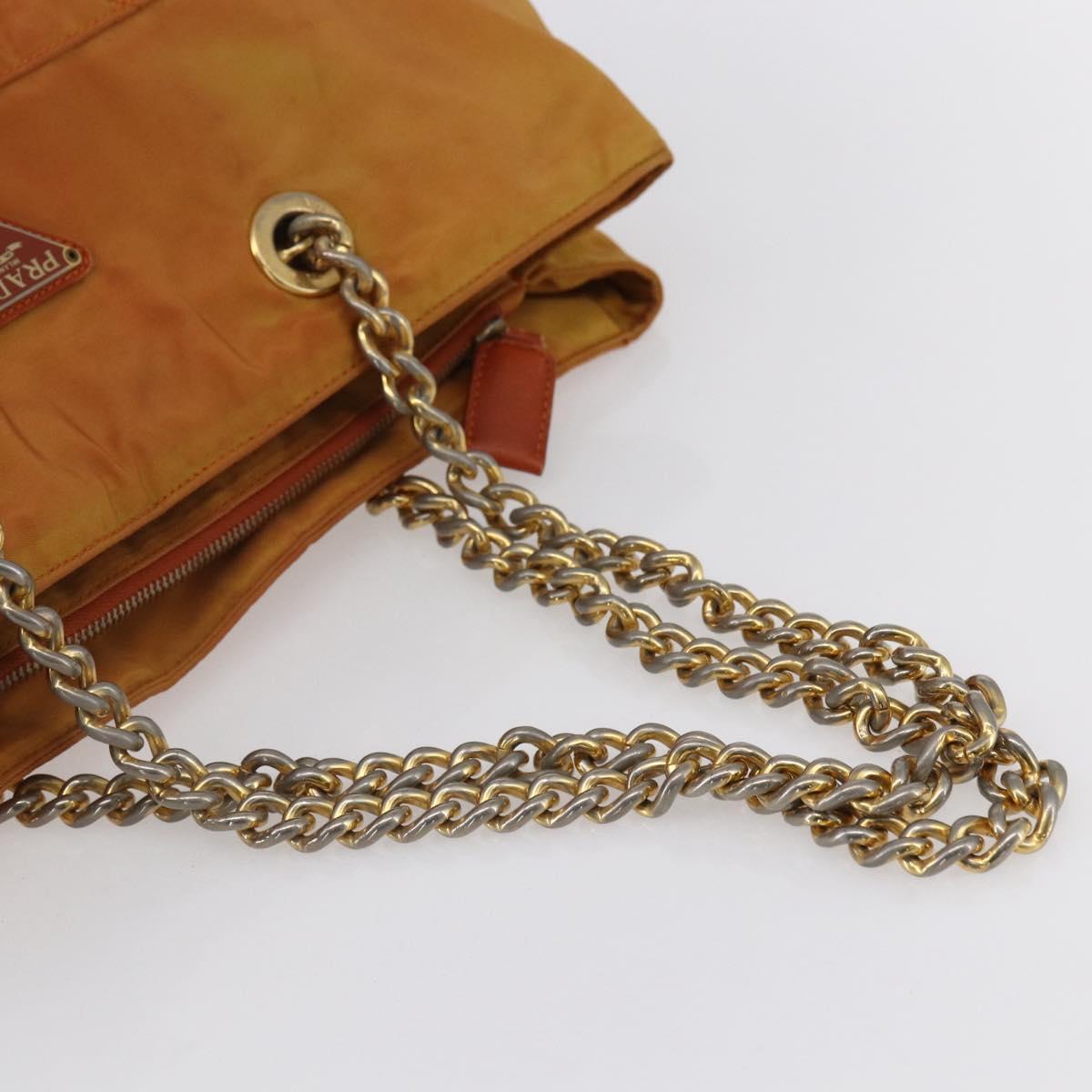 PRADA Chain Shoulder Bag Nylon Orange Gold