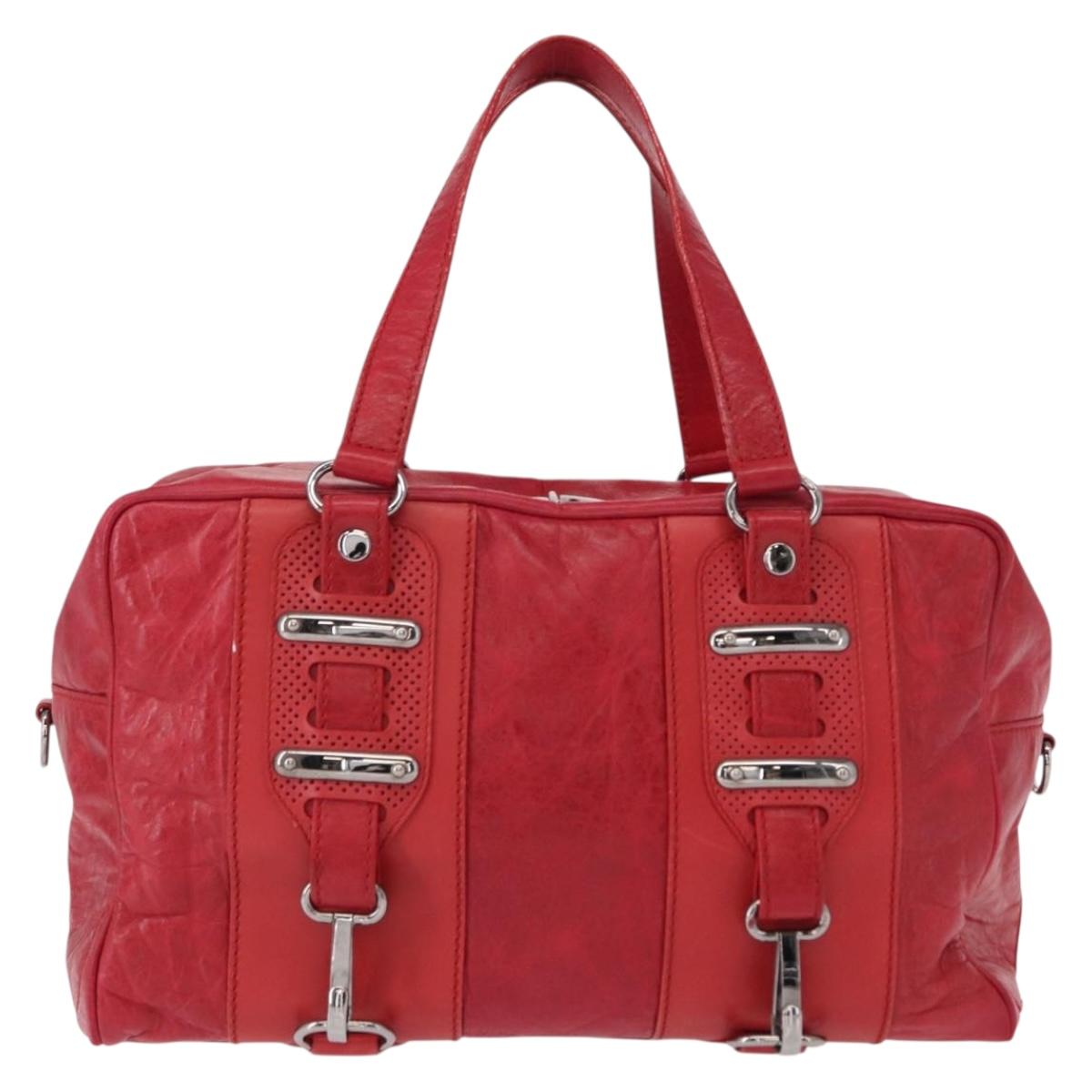 BALENCIAGA Hand Bag Leather Red Silver
