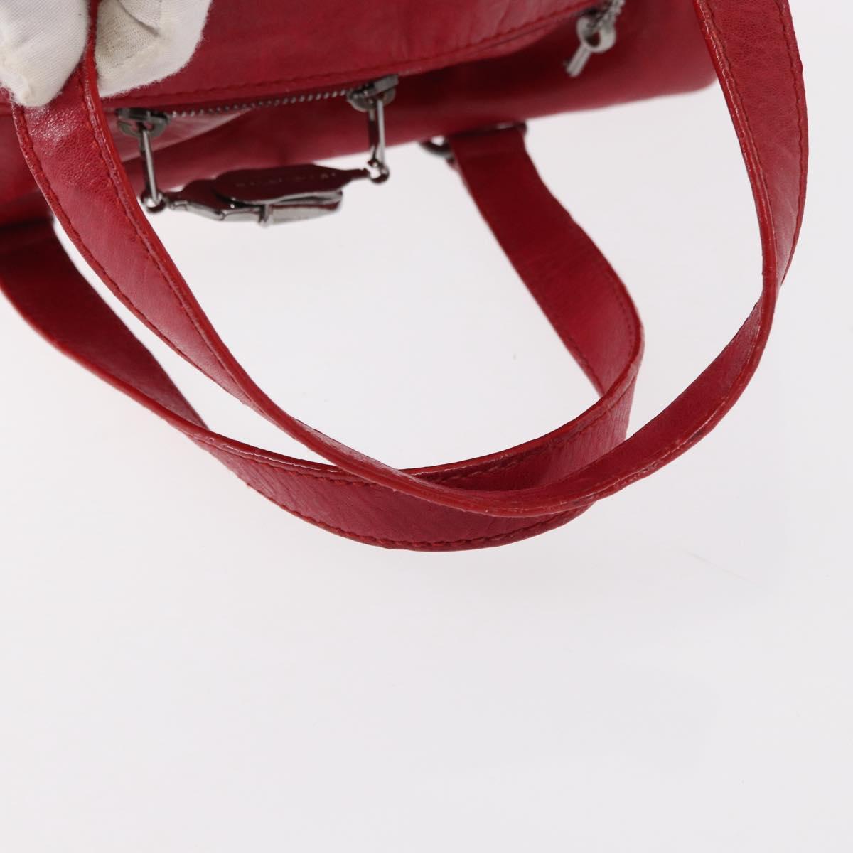 BALENCIAGA Hand Bag Leather Red Silver