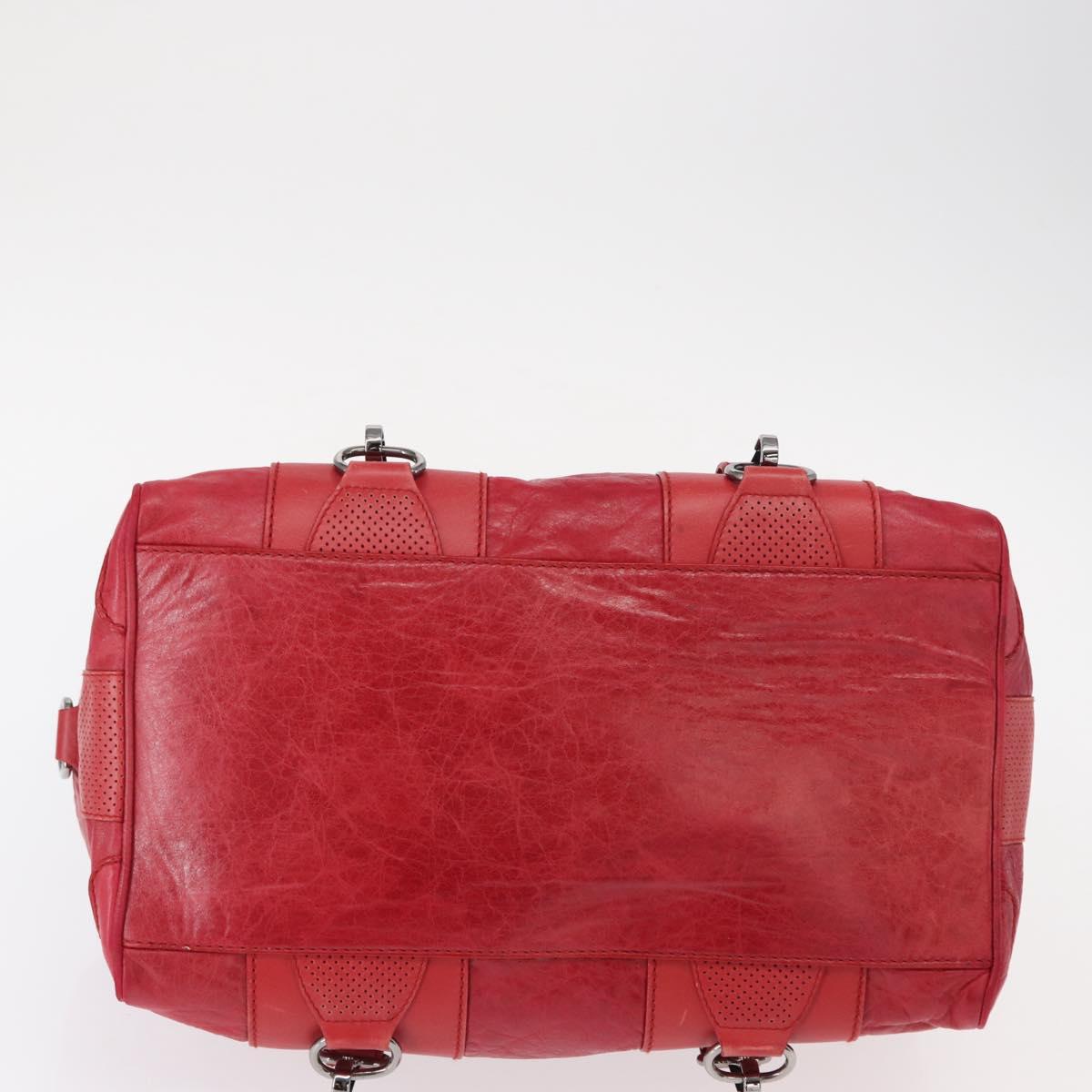 BALENCIAGA Hand Bag Leather Red Silver
