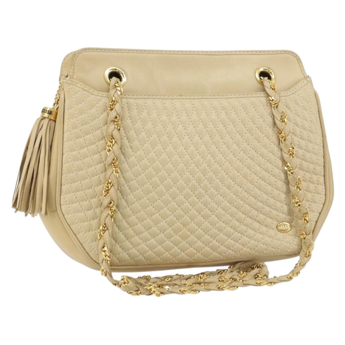 BALLY Chain Shoulder Bag Leather Beige Gold