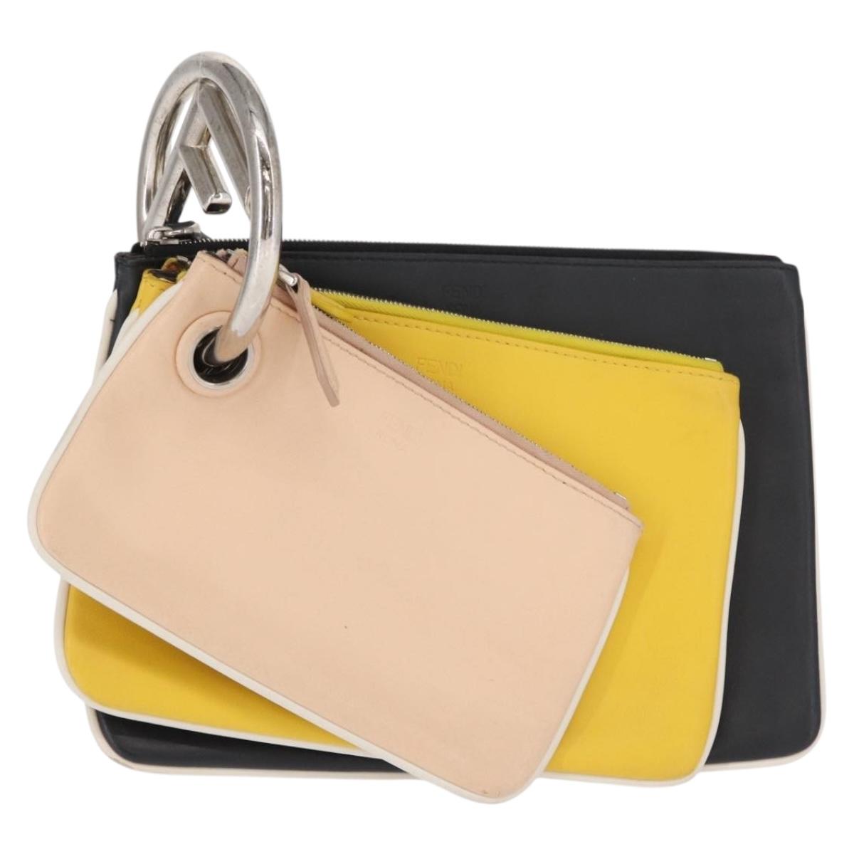 FENDI Triplet Clutch Bag Leather Multicolor Silver