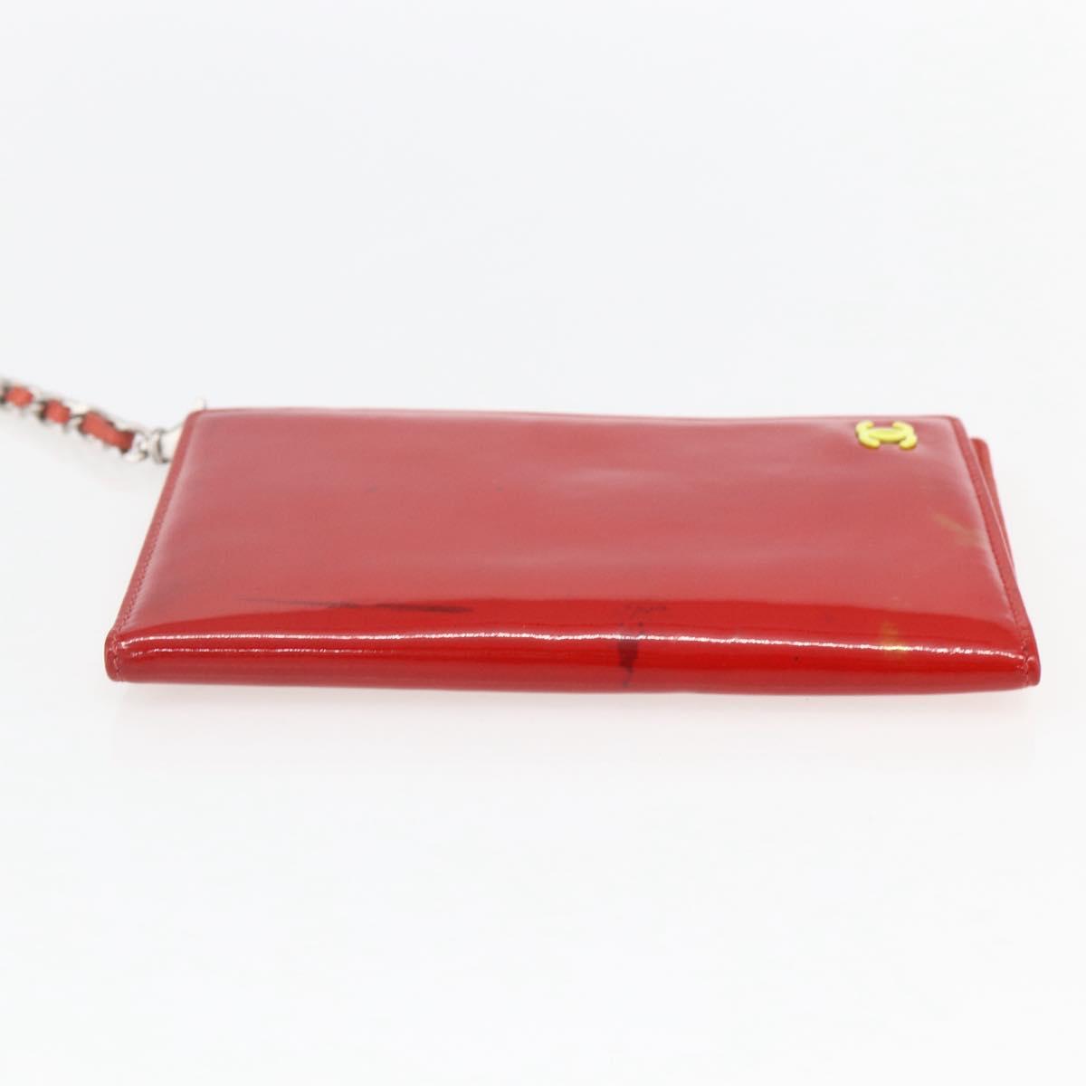 CHANEL Card Case Enamel Red CC