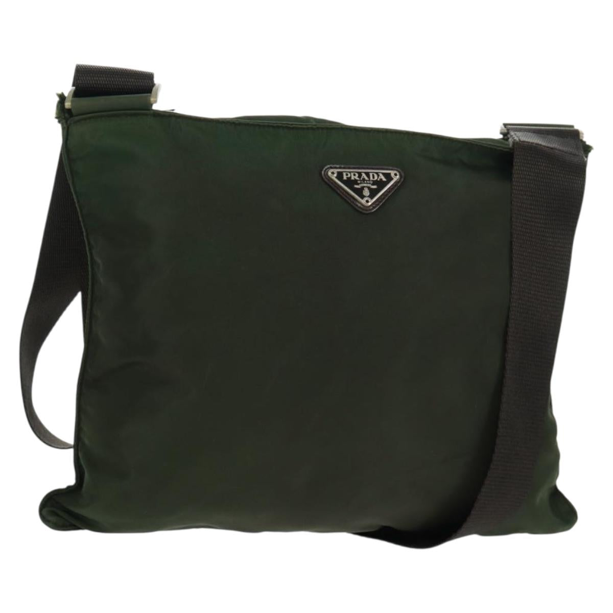 PRADA Shoulder Bag Nylon Khaki Silver